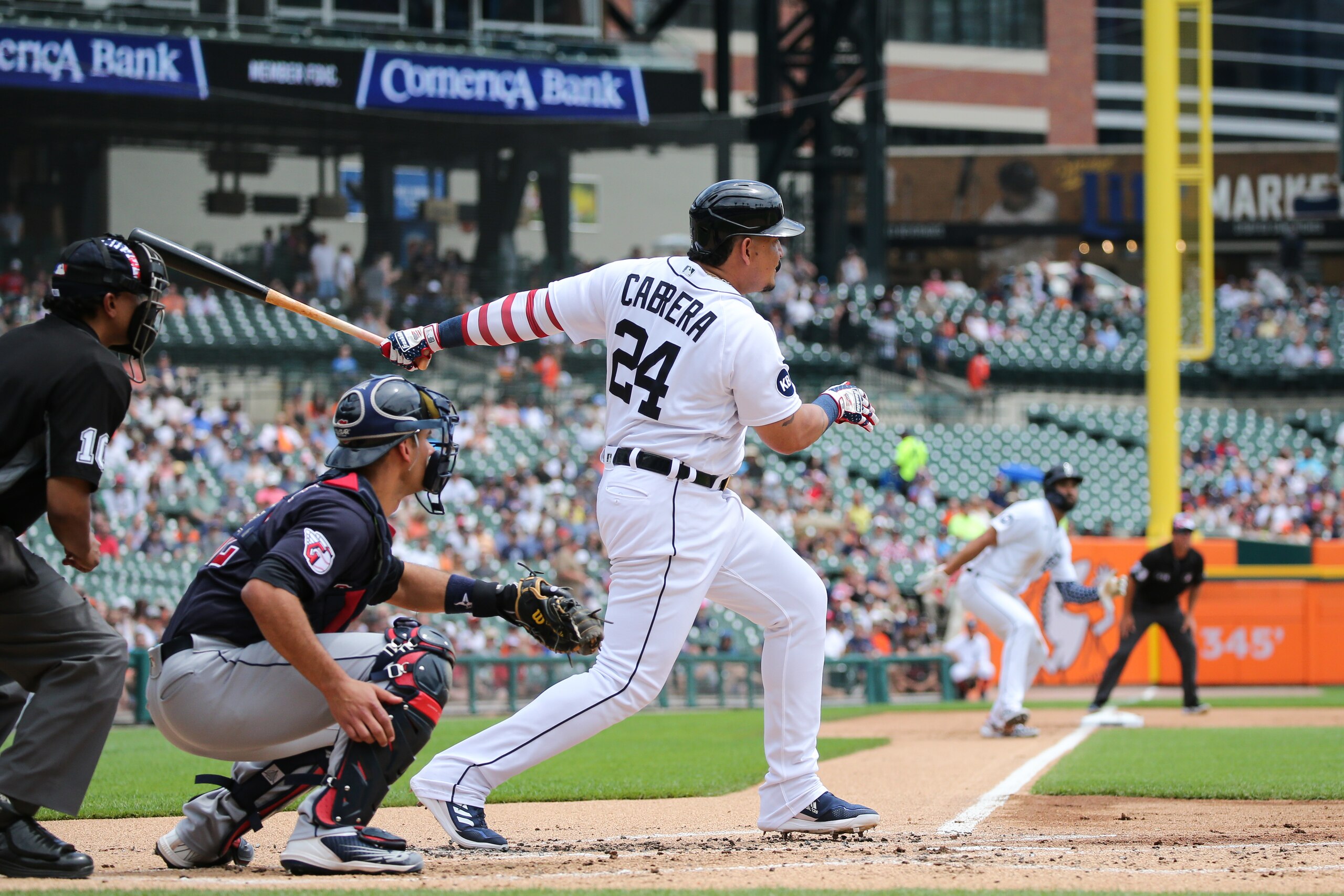 DETROIT, MI - JULY 04: Detroit Tigers designated hitter Miguel Cabrera (24) hits an RBI single for his 3,060th career hit during the first inning of the first game of a regular season Major League Baseball day/night doubleheader game between the Cleveland Guardians and the Detroit Tigers on July 4, 2022 at Comerica Park in Detroit, Michigan. (Photo by Scott W. Grau/Icon Sportswire via Getty Images) DETROIT, MI - JULY 04: Detroit Tigers designated hitter Miguel Cabrera (24) hits an RBI single for his 3,060th career hit during the first inning of the first game of a regular season Major League Baseball day/night doubleheader game between the Cleveland Guardians and the Detroit Tigers on July 4, 2022 at Comerica Park in Detroit, Michigan. (Photo by Scott W. Grau/Icon Sportswire via Getty Images)