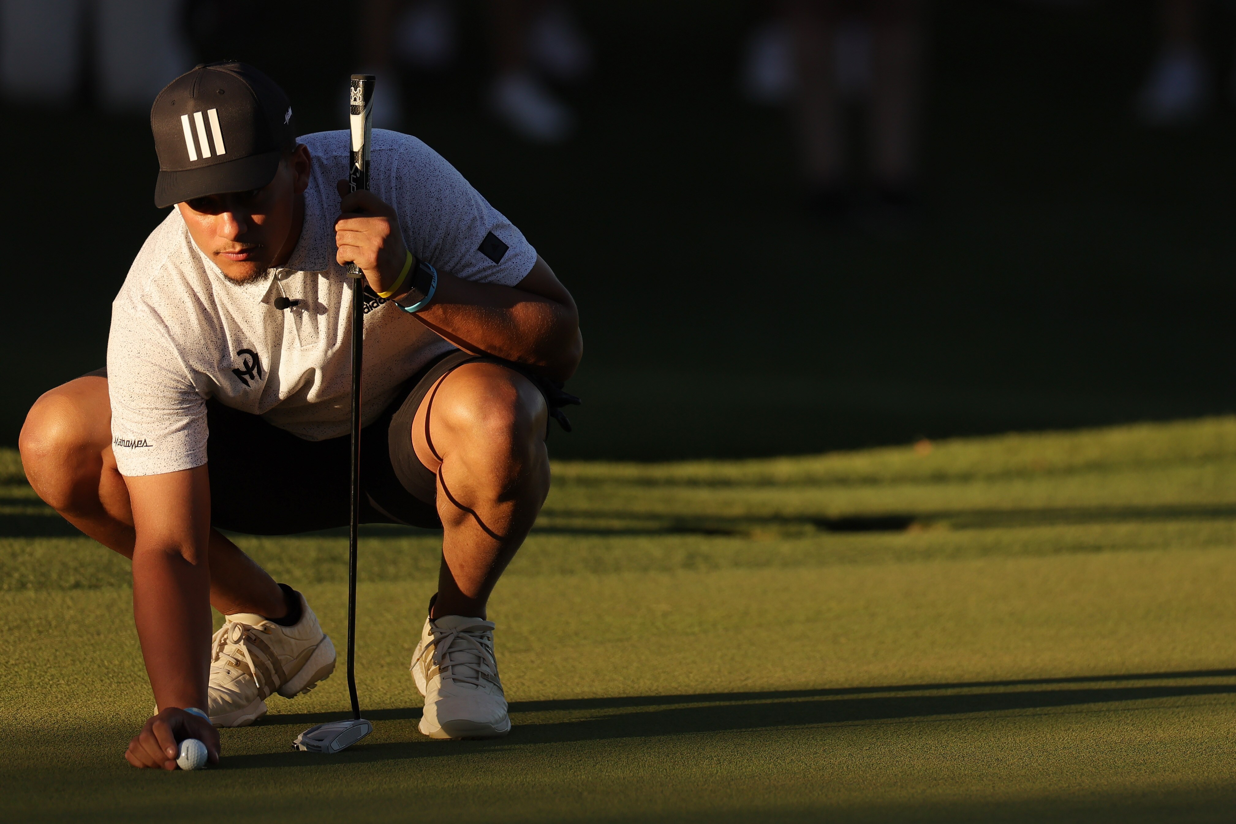 LAS VEGAS, NEVADA - JUNE 01: Patrick Mahomes lines up a putt during Capital One's The Match VI - Brady & Rodgers v Allen & Mahomes at Wynn Golf Club on June 01, 2022 in Las Vegas, Nevada. (Photo by Carmen Mandato/Getty Images for The Match)