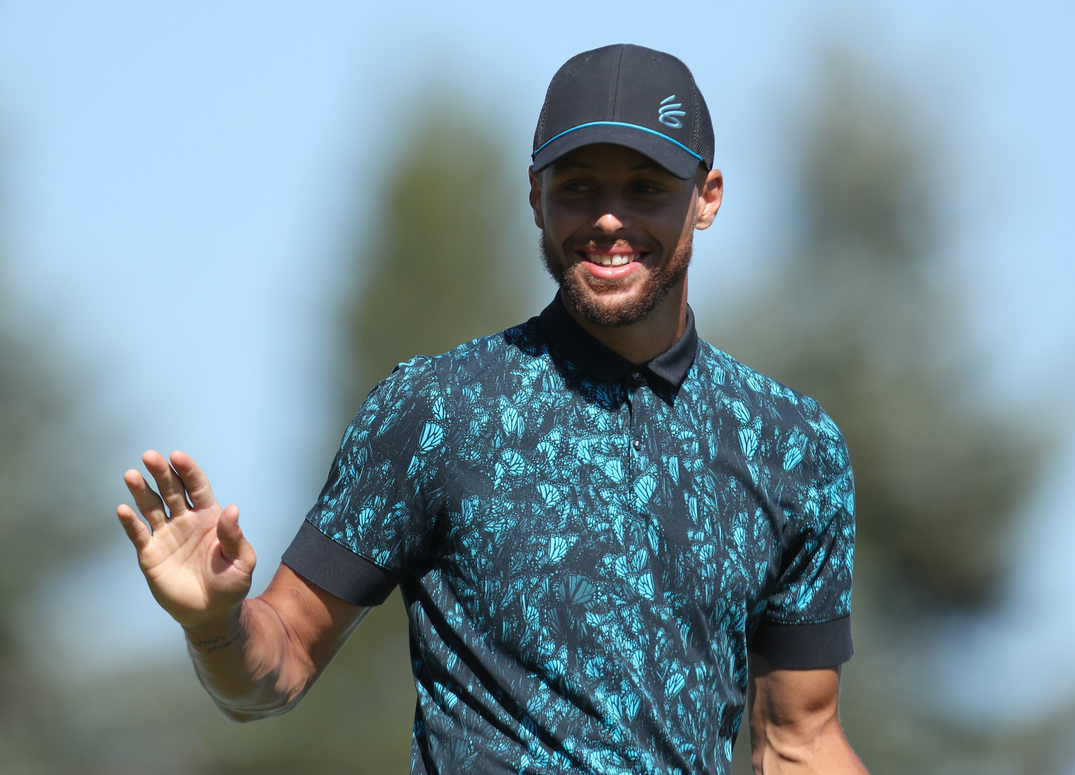 SOUTH LAKE TAHOE, NEVADA - JULY 11: NBA athlete Steph Curry looks on from the first hole during the final round of the American Century Championship at Edgewood Tahoe South golf course on July 11, 2020 in South Lake Tahoe, Nevada.  (Photo by Jed Jacobsohn/Getty Images)