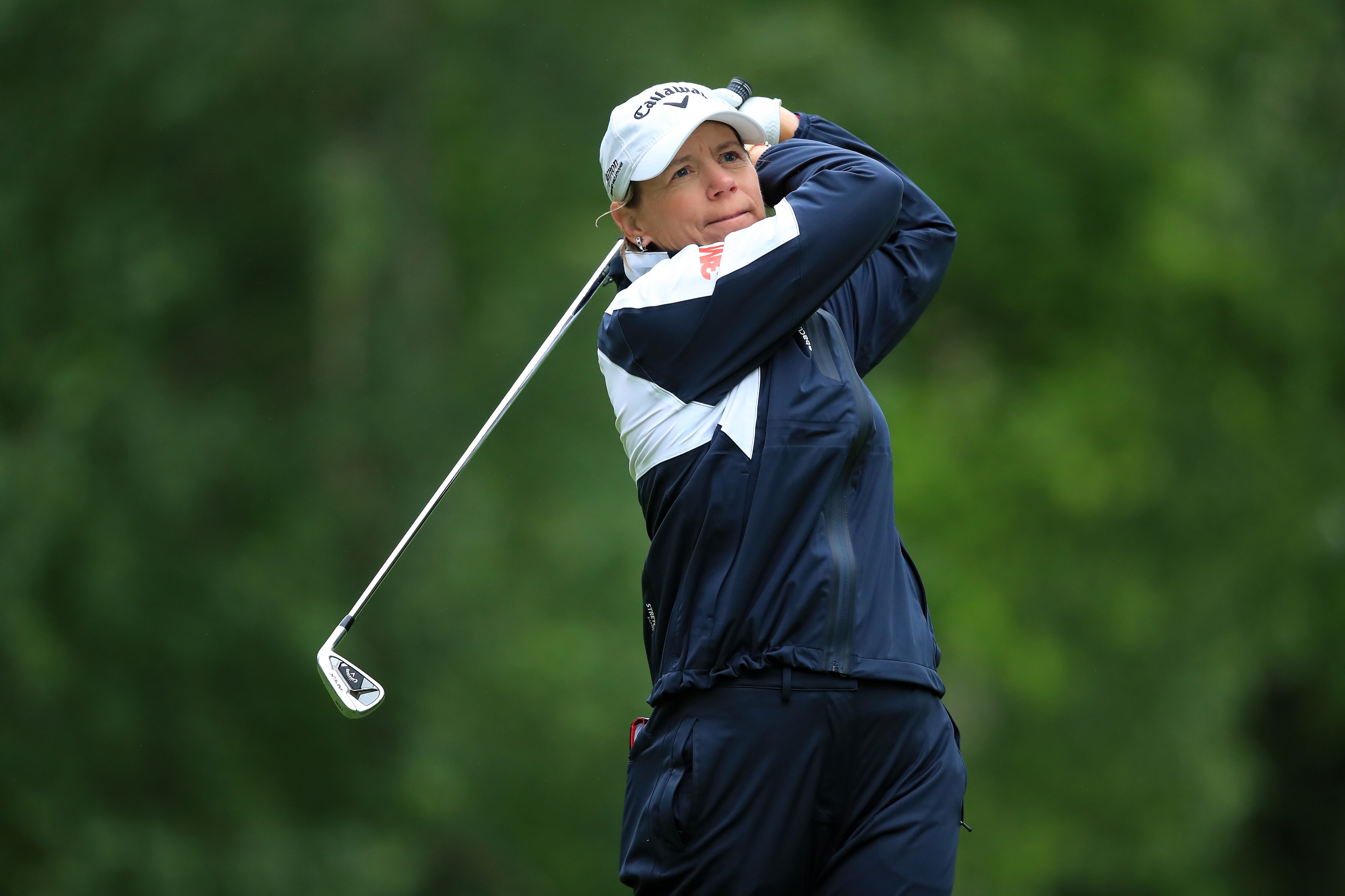 HALMSTAD, SWEDEN - JUNE 10: Annika Sorenstam of Sweden plays her tee shot at the 4th hole during Day Two of the Volvo Car Scandinavian Mixed Hosted by Henrik & Annika at Halmstad Golf Club on June 10, 2022 in Halmstad, Sweden. (Photo by Jan Kruger/Getty Images)