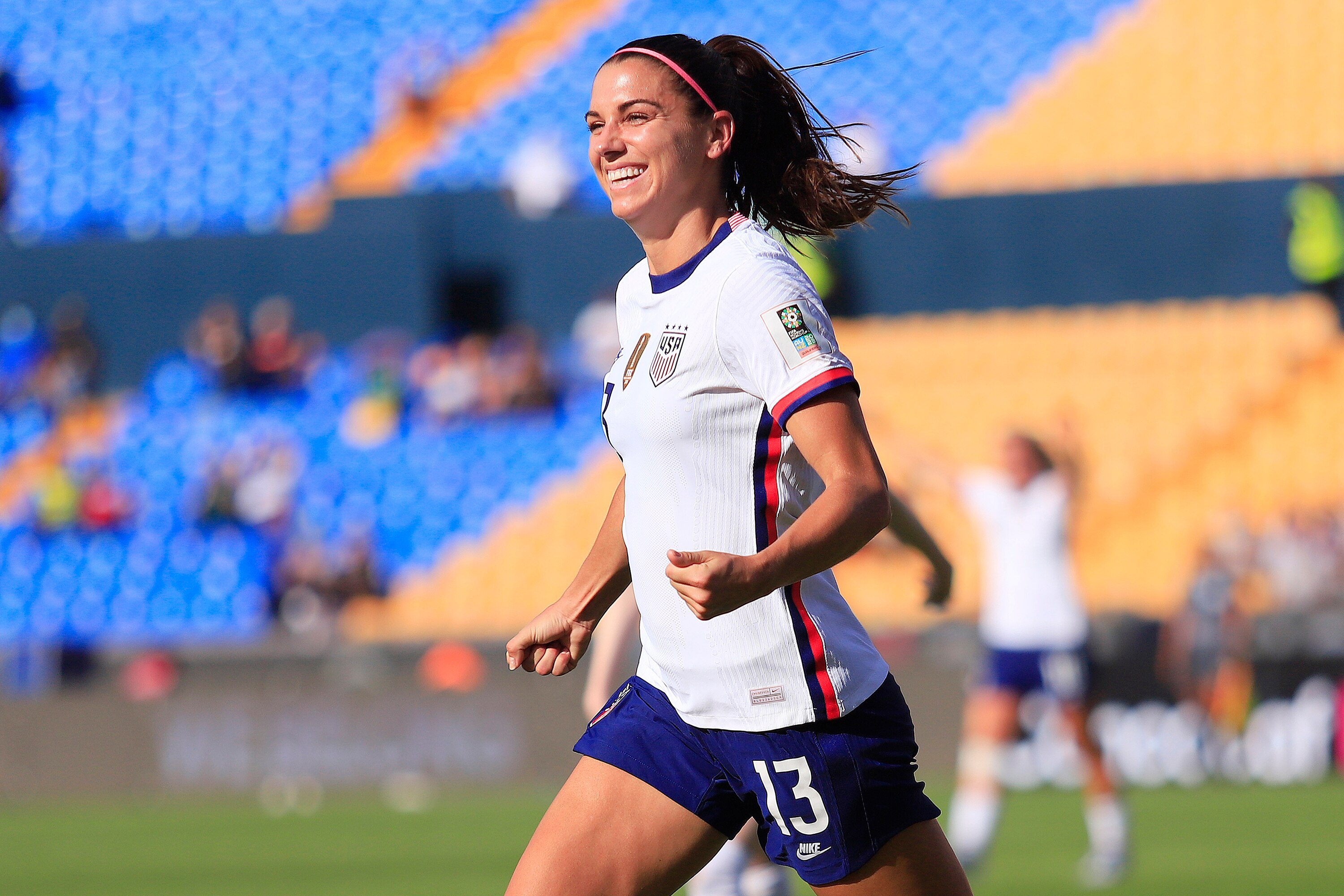 MONTERREY, MEXICO - JULY 04: Alex Morgan of United States celebrates after scoring her team's first goal during the match between United States and Haiti as part of the 2022 Concacaf W Championship at Universitario Stadium on July 4, 2022 in Monterrey, Mexico. (Photo by Alfredo Lopez/Jam Media/Getty Images) MONTERREY, MEXICO - JULY 04: Alex Morgan of United States celebrates after scoring her team's first goal during the match between United States and Haiti as part of the 2022 Concacaf W Championship at Universitario Stadium on July 4, 2022 in Monterrey, Mexico. (Photo by Alfredo Lopez/Jam Media/Getty Images)