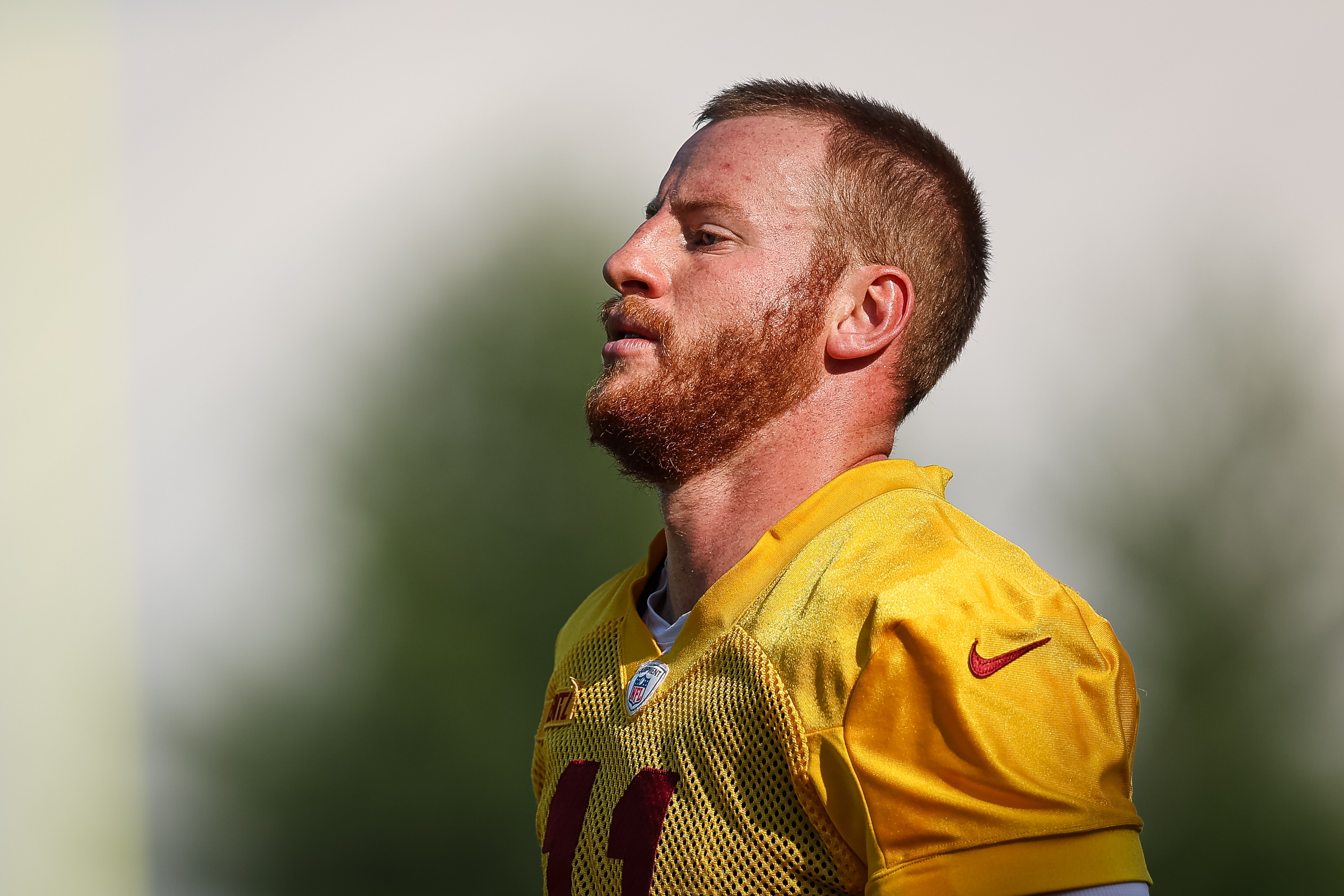 ASHBURN, VA - JUNE 15: Carson Wentz #11 of the Washington Commanders participates in a drill during the organized team activity at INOVA Sports Performance Center on June 15, 2022 in Ashburn, Virginia. (Photo by Scott Taetsch/Getty Images)
