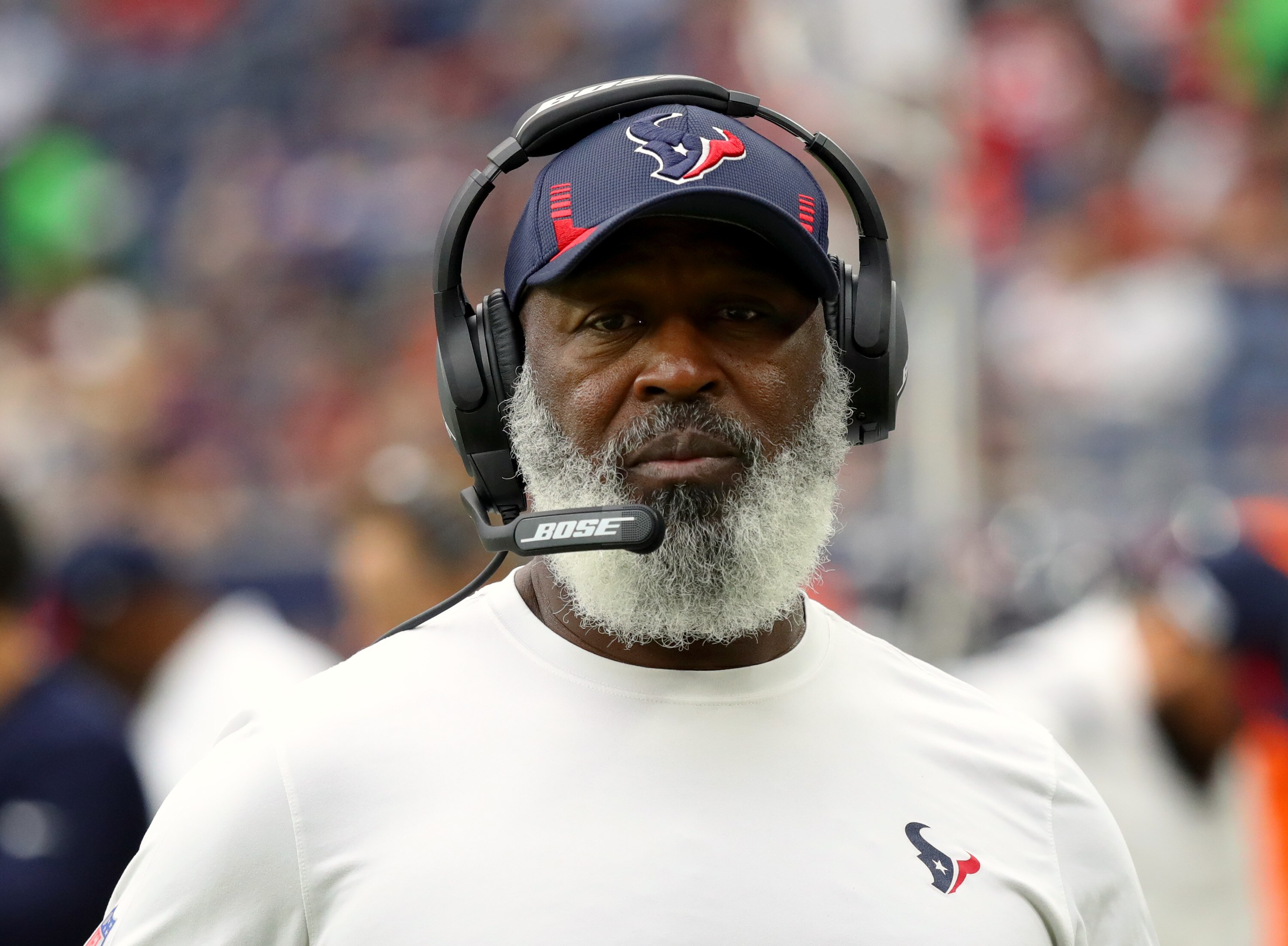 HOUSTON, TEXAS - OCTOBER 31: Defensive Coordinator Lovie Smith of the Houston Texans on the field during the first half against the Los Angeles Rams at NRG Stadium on October 31, 2021 in Houston, Texas. (Photo by Bob Levey/Getty Images)