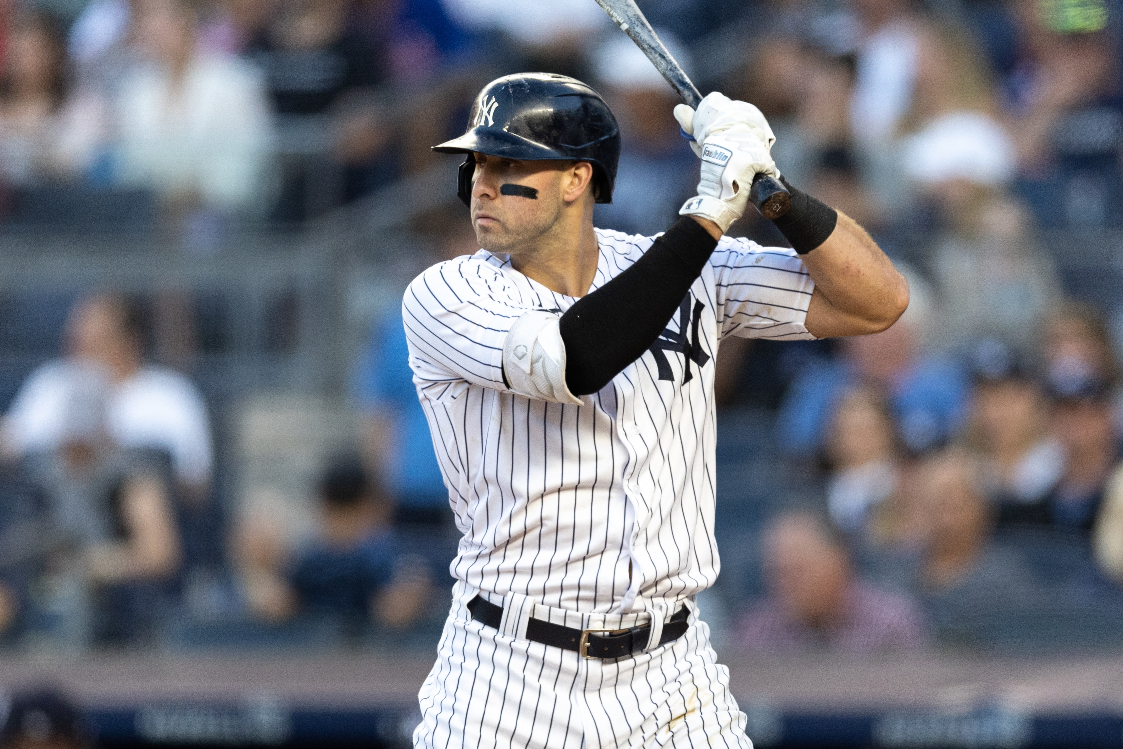 NEW YORK, NEW YORK - JUNE 28: Joey Gallo #13 of the New York Yankees at bat during the second inning of the game against the Oakland Athletics at Yankee Stadium on June 28, 2022 in New York City. (Photo by Dustin Satloff/Getty Images)