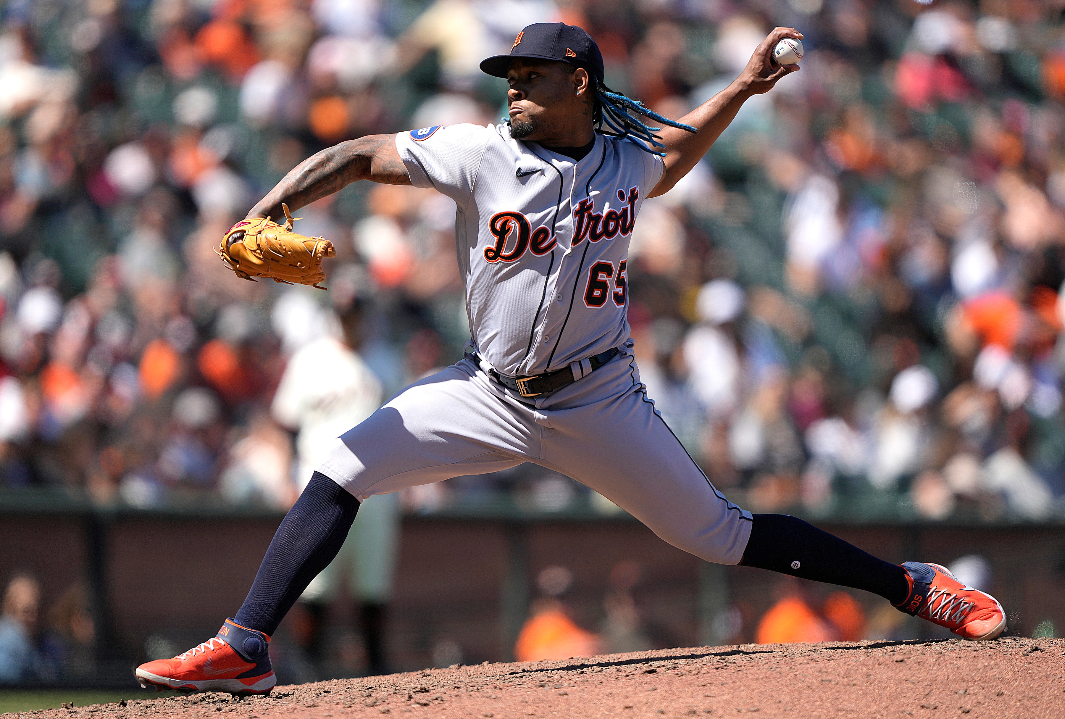 SAN FRANCISCO, CALIFORNIA - JUNE 29: Gregory Soto #65 of the Detroit Tigers pitches against the San Francisco Giants in the bottom of the ninth inning at Oracle Park on June 29, 2022 in San Francisco, California. The Tigers won the game 3-2. (Photo by Thearon W. Henderson/Getty Images)