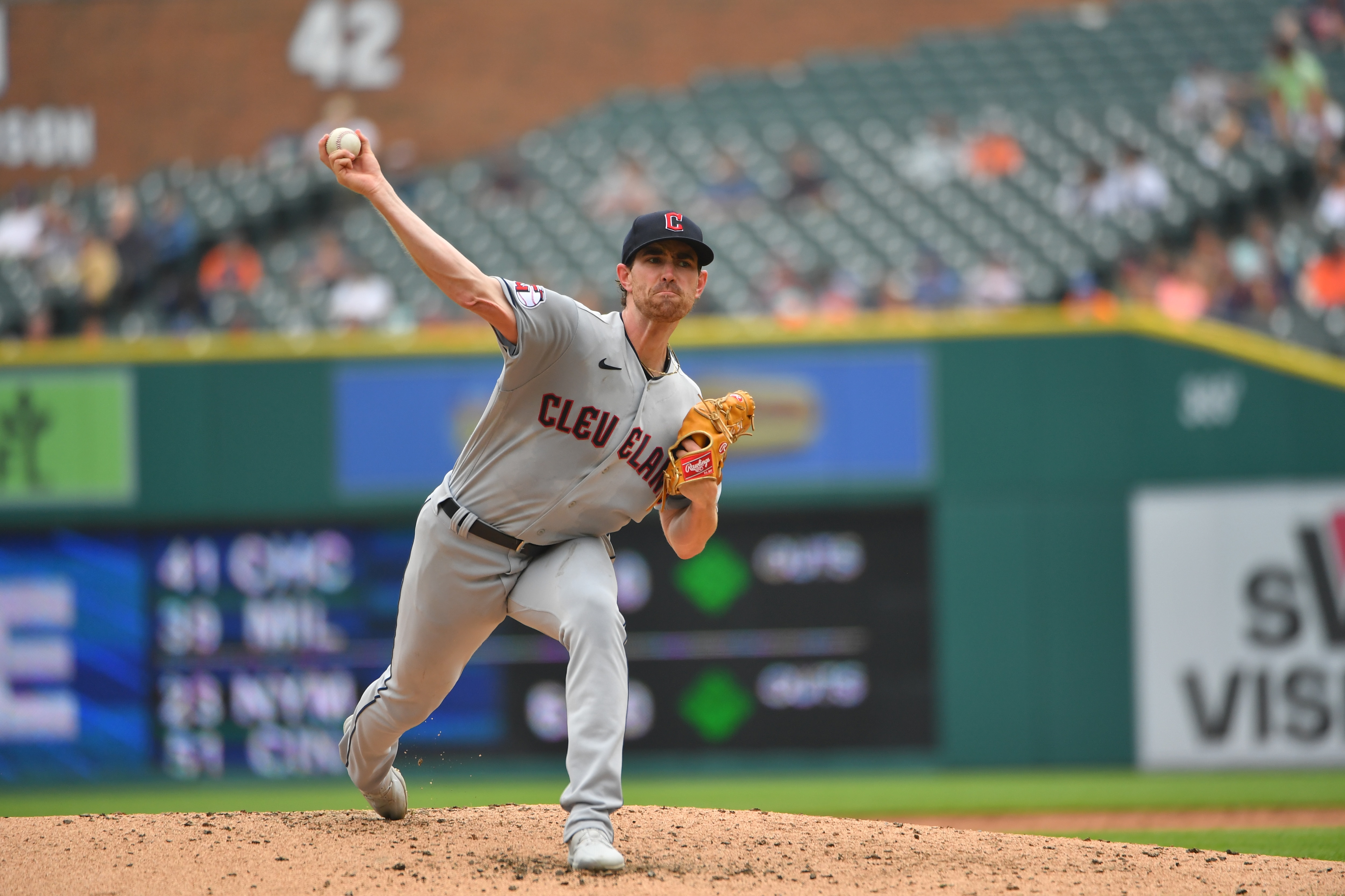 DETROIT, MI - JULY 06: Cleveland Guardians SP Shane Bieber (57) in action during the game between Cleveland Guardians and Detroit Tigers on July 6, 2022 at Comerica Park in Detroit, MI (Photo by Allan Dranberg/Icon Sportswire via Getty Images)