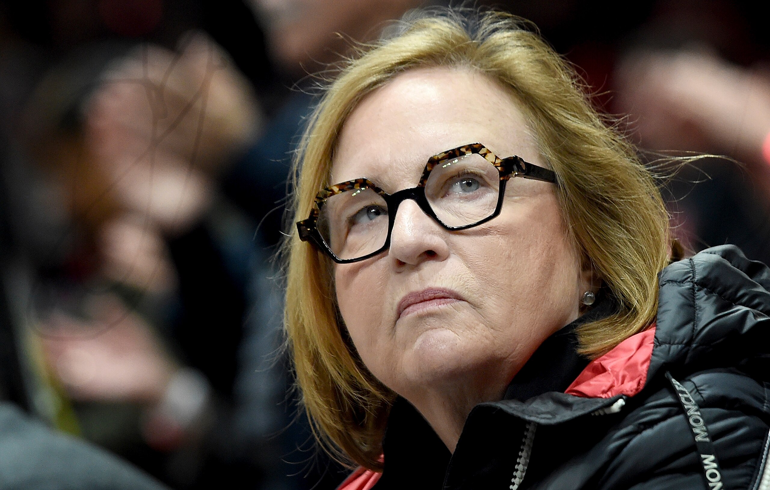 PORTLAND, OR - APRIL 14: Jody Allen, the sister of former Portland Trail Blazers owner Paul Allen, watches the game from courtside in the first half of Game One of the Western Conference quarterfinals during the 2019 NBA Playoffs at Moda Center on April 14, 2019 in Portland, Oregon. NOTE TO USER: User expressly acknowledges and agrees that, by downloading and or using this photograph, User is consenting to the terms and conditions of the Getty Images License Agreement.   (Photo by Steve Dykes/Getty Images)