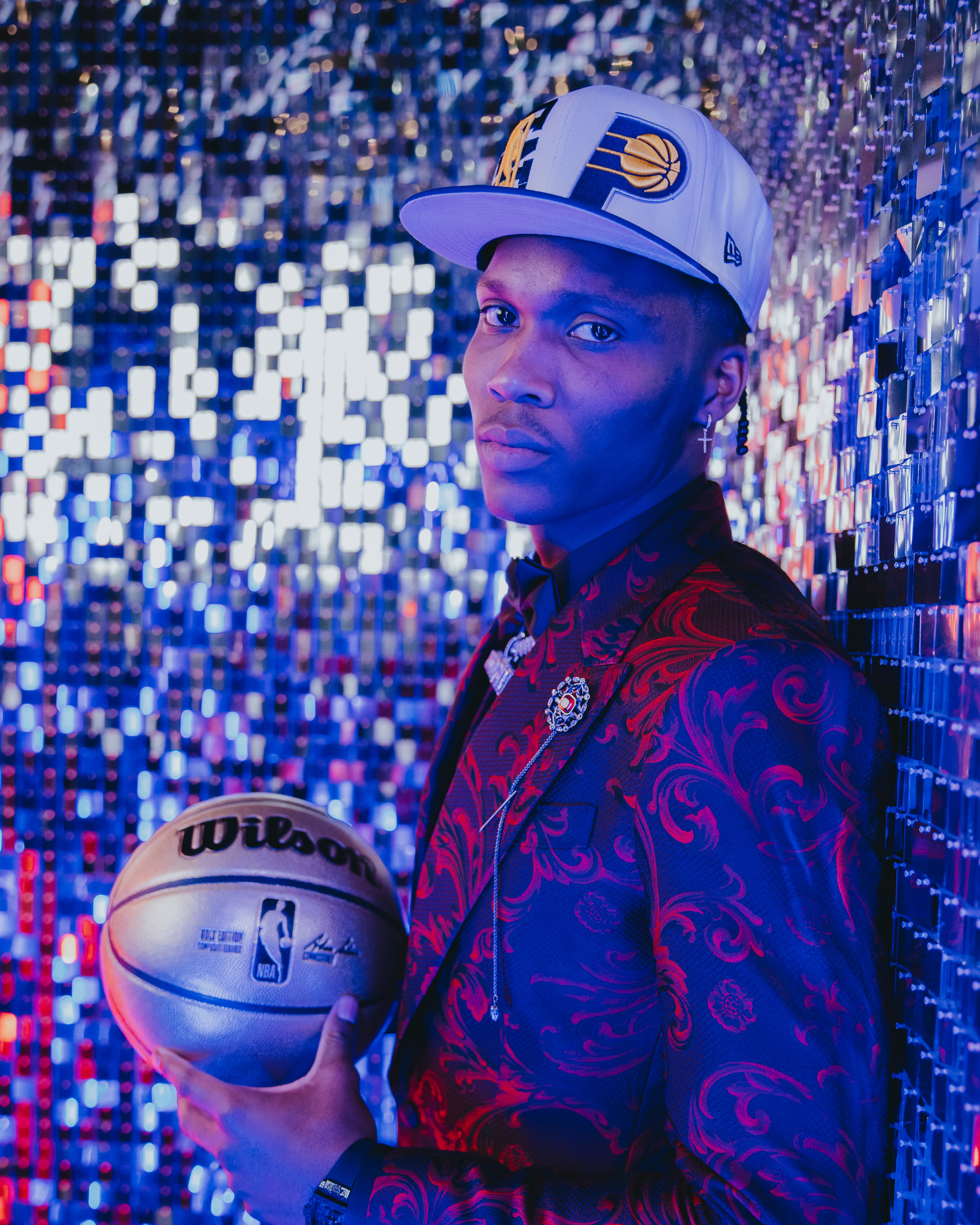 BROOKLYN, NY - JUNE 23: Bennedict Mathurin poses for a portrait after being drafted by the Indiana Pacers during the 2022 NBA Draft on June 23, 2022 at Barclays Center in Brooklyn, New York. NOTE TO USER: User expressly acknowledges and agrees that, by downloading and or using this photograph, User is consenting to the terms and conditions of the Getty Images License Agreement. Mandatory Copyright Notice: Copyright 2022 NBAE (Photo by Brandon Todd/NBAE via Getty Images)