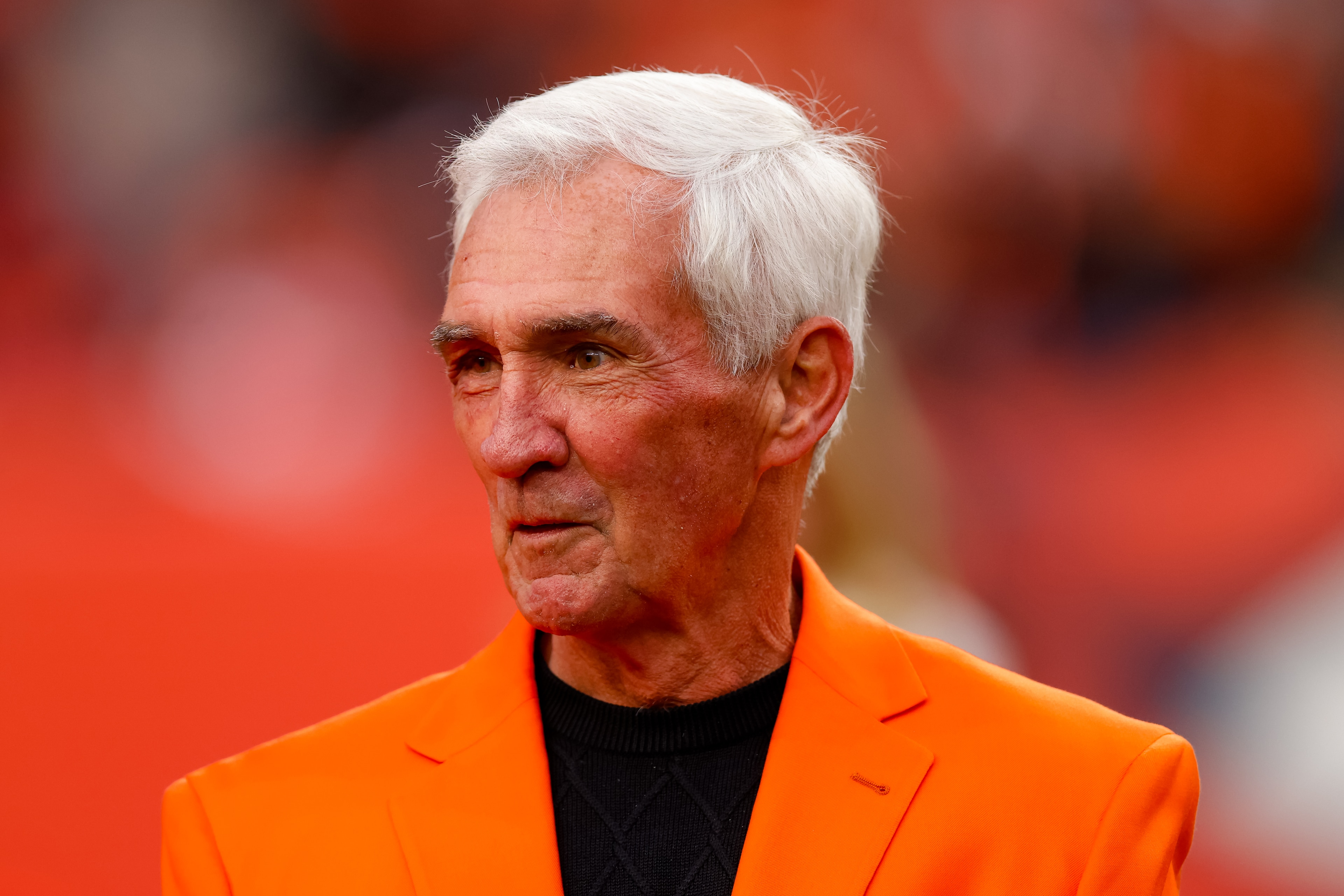 DENVER, CO - OCTOBER 31:  Former Head Coach for the Denver Broncos Mike Shanahan stands on the field during halftime against the Washington Football Team at Empower Field at Mile High on October 31, 2021 in Denver, Colorado. (Photo by Justin Edmonds/Getty Images)
