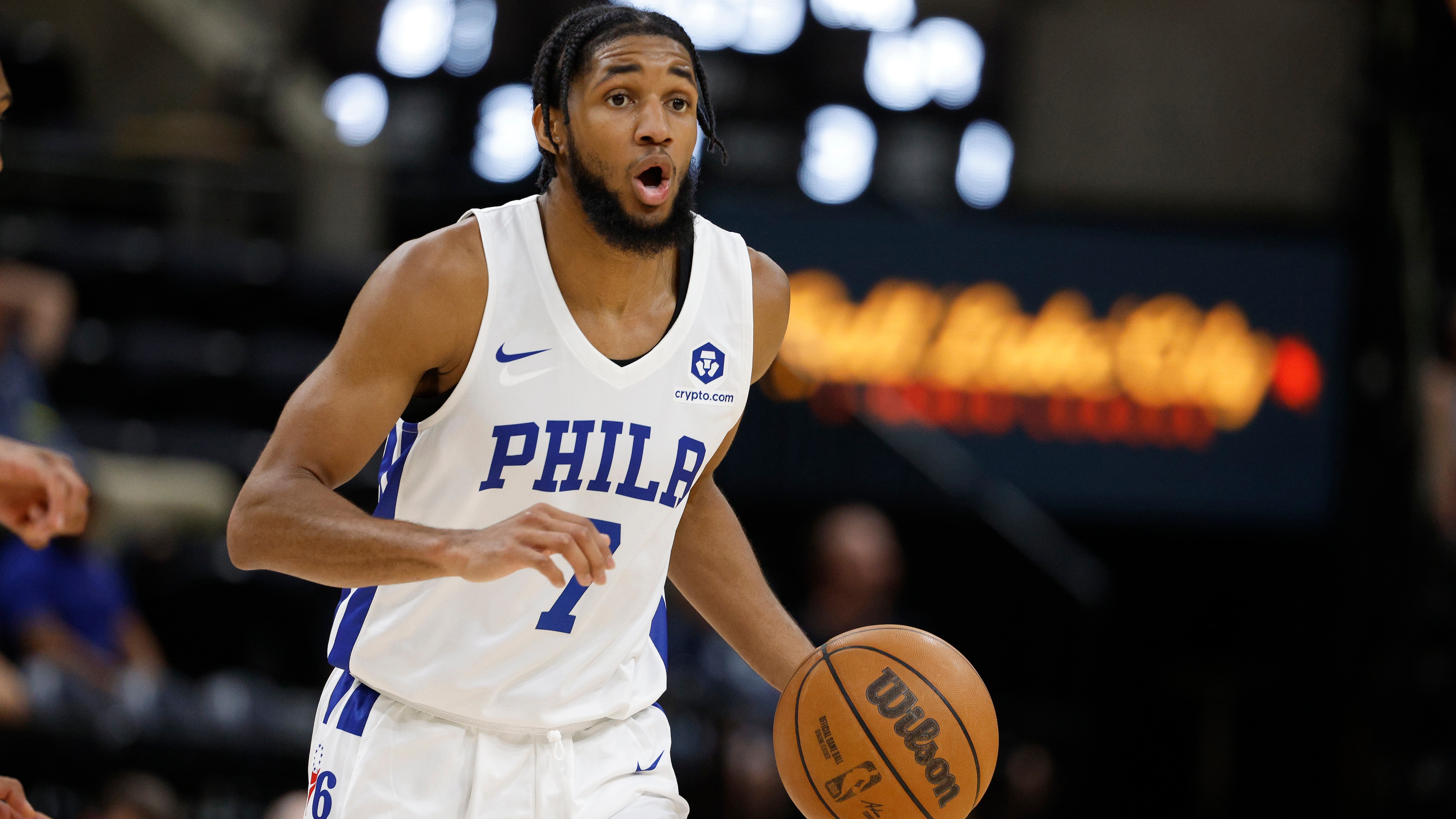 Philadelphia 76ers guard Isaiah Joe (7) runs the fourth against the Memphis Grizzlies during an NBA summer league basketball game Tuesday, July 5, 2022, in Salt Lake City. (AP Photo/Jeff Swinger)