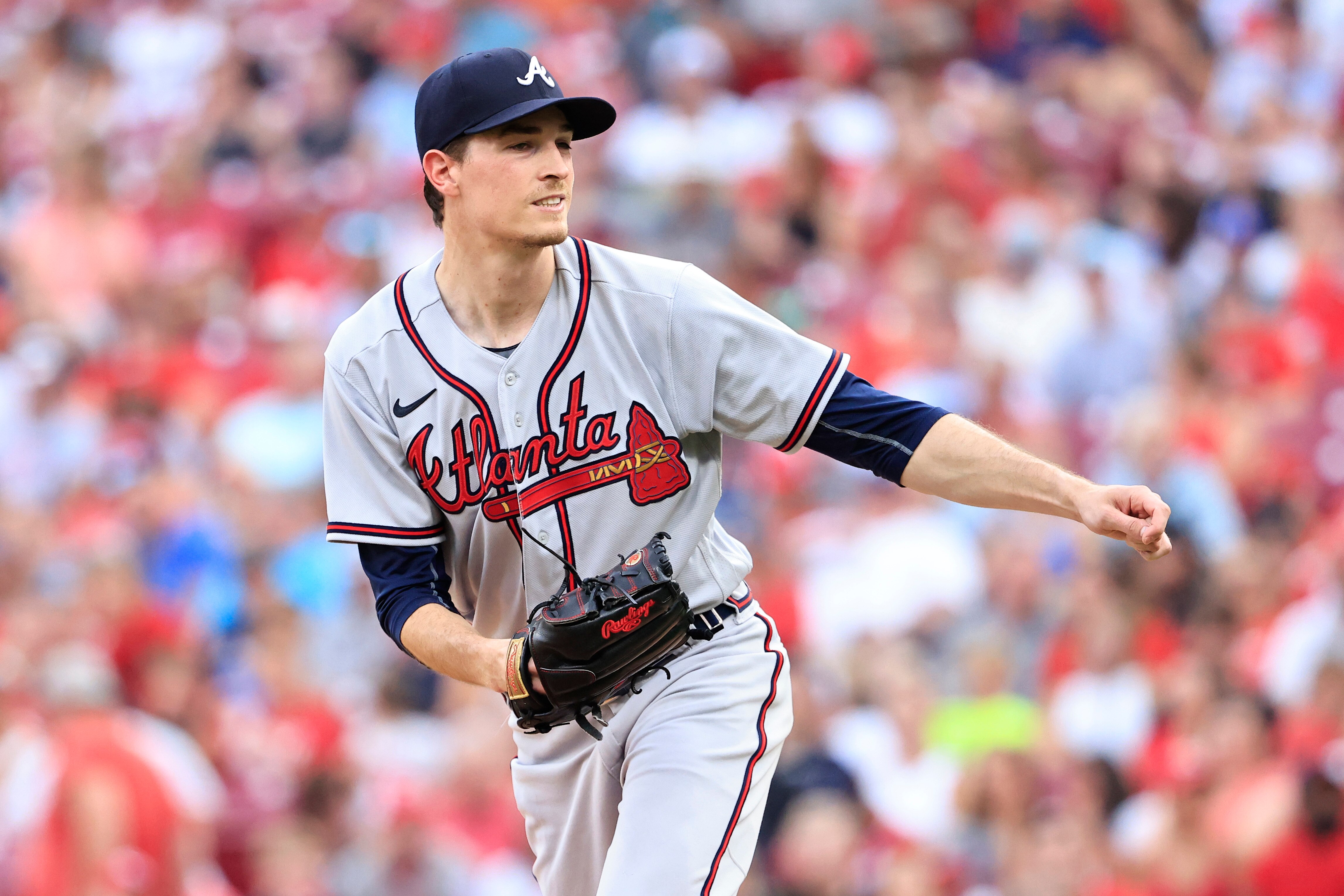CINCINNATI, OHIO - JULY 01: Max Fried #54 of the Atlanta Braves throws a pitch in the game against the Cincinnati Reds at Great American Ball Park on July 01, 2022 in Cincinnati, Ohio. (Photo by Justin Casterline/Getty Images)