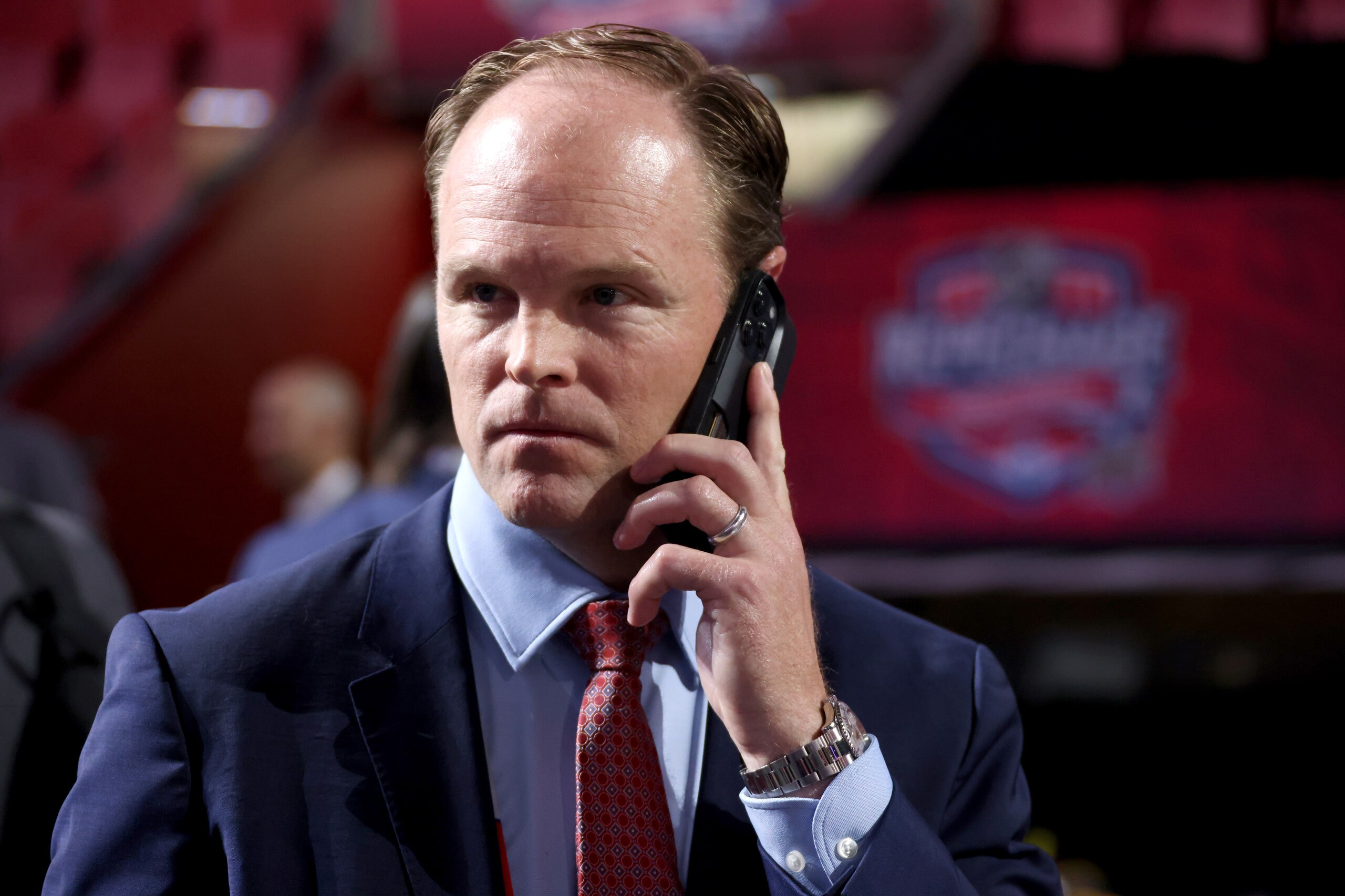 MONTREAL, QUEBEC - JULY 07: Kevyn Adams of the Buffalo Sabres looks on prior to the first round of the 2022 Upper Deck NHL Draft at Bell Centre on July 07, 2022 in Montreal, Quebec. (Photo by Dave Sandford/NHLI via Getty Images)