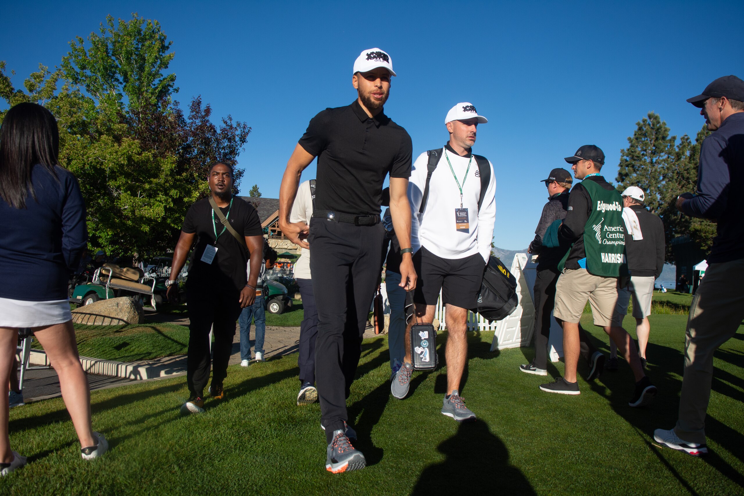 STATELINE, NV - JULY 7: Golden State Warrior Stephen Curry arrives at the driving range before his second practice round at the ACC Golf Championship presented by American Century Investments on July 7, 2022 at Edgewood Tahoe Golf Course in Stateline, Nevada. (Photo by David Calvert/Getty Images for American Century Investments) STATELINE, NV - JULY 7: Golden State Warrior Stephen Curry arrives at the driving range before his second practice round at the ACC Golf Championship presented by American Century Investments on July 7, 2022 at Edgewood Tahoe Golf Course in Stateline, Nevada. (Photo by David Calvert/Getty Images for American Century Investments)