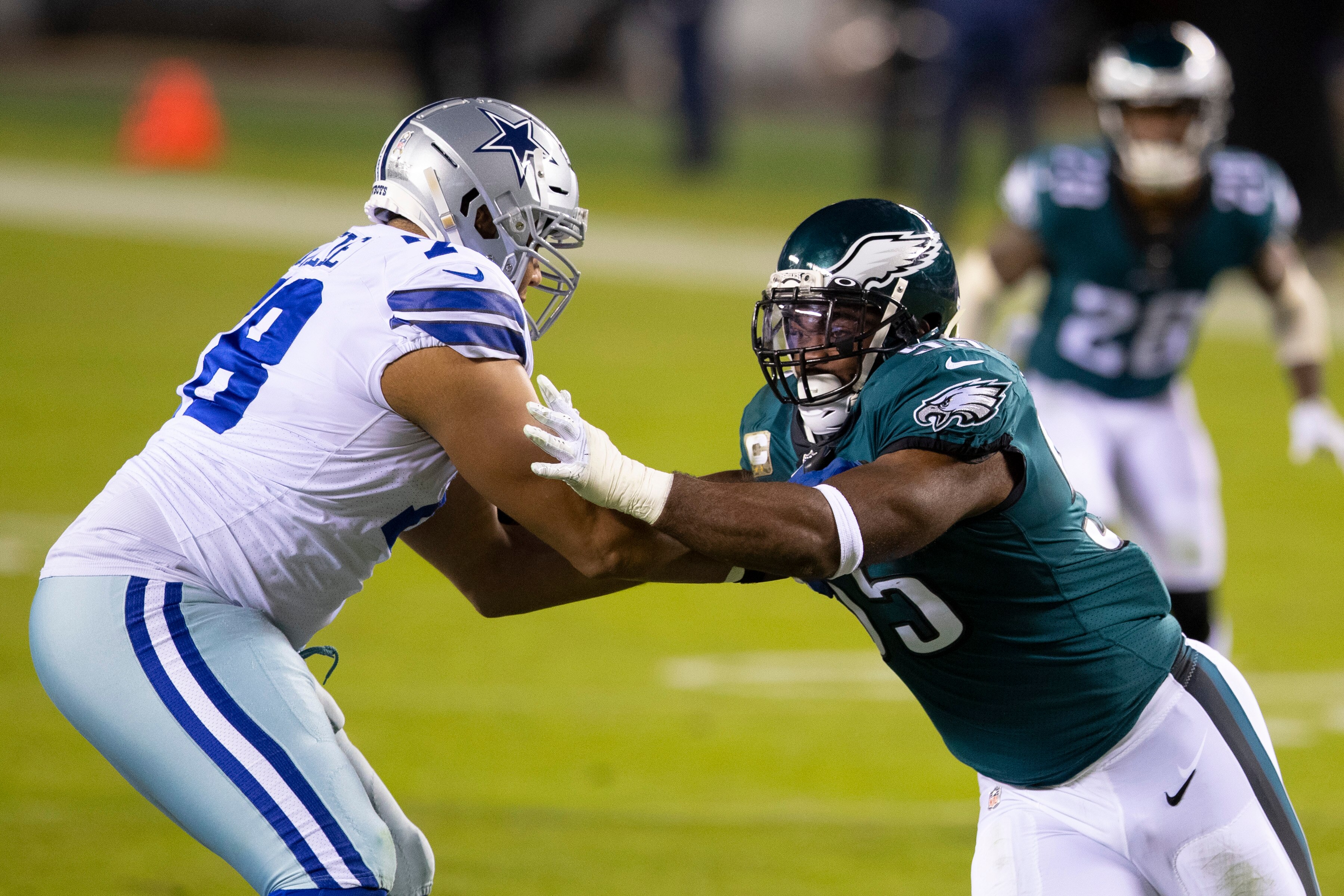 PHILADELPHIA, PA - NOVEMBER 01: Brandon Graham #55 of the Philadelphia Eagles rushes the passer against Terence Steele #78 of the Dallas Cowboys at Lincoln Financial Field on November 1, 2020 in Philadelphia, Pennsylvania. (Photo by Mitchell Leff/Getty Images)