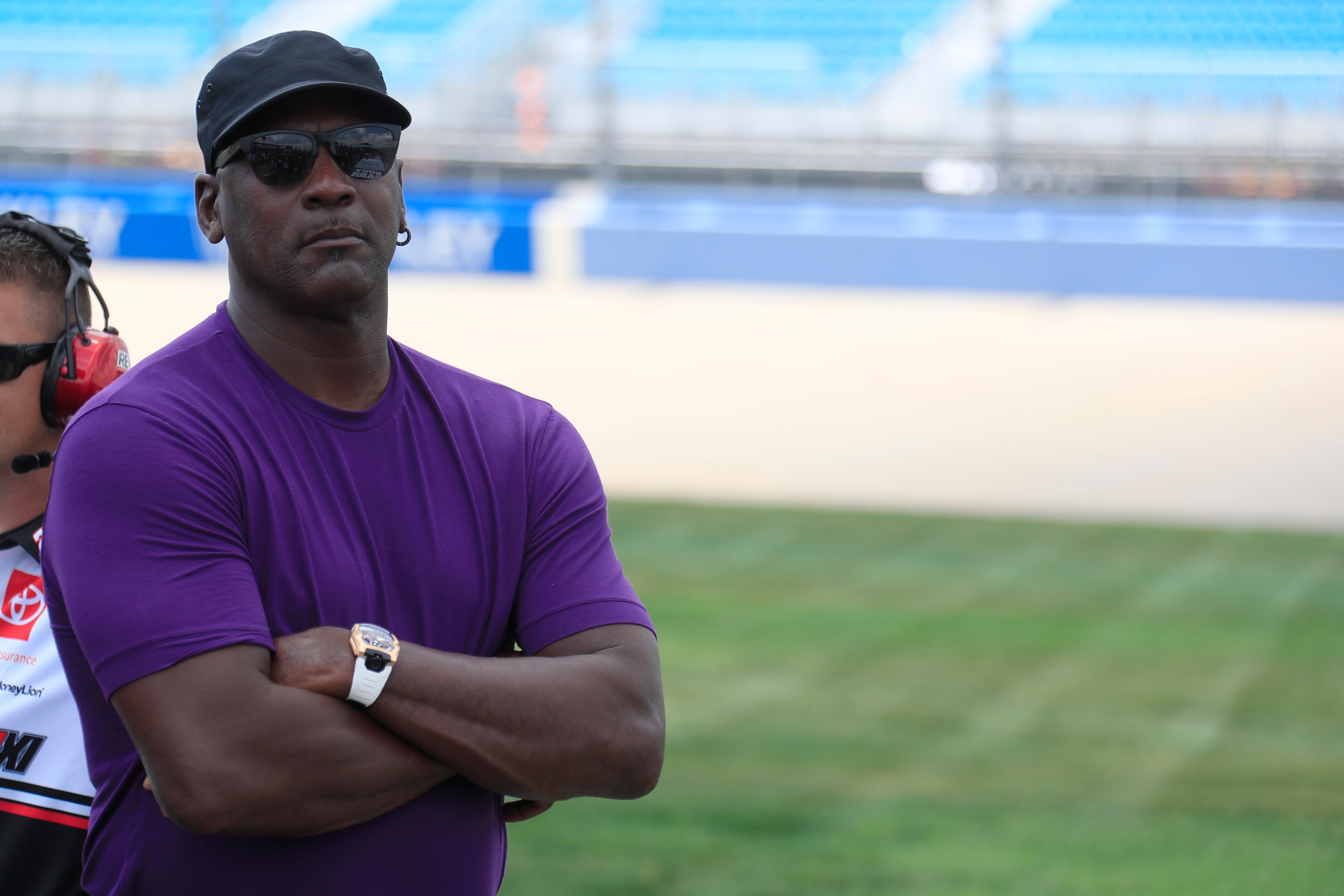 NASHVILLE, TN - JUNE 25: Michael Jordan, co-owner of 23xi racing and NBA legend watching the action on pit road during qualfying for the 2nd annual Ally 400 on June 25, 2022 at Nashville SuperSpeedway in Nashville, TN. (Photo by Jeff Robinson/Icon Sportswire via Getty Images)