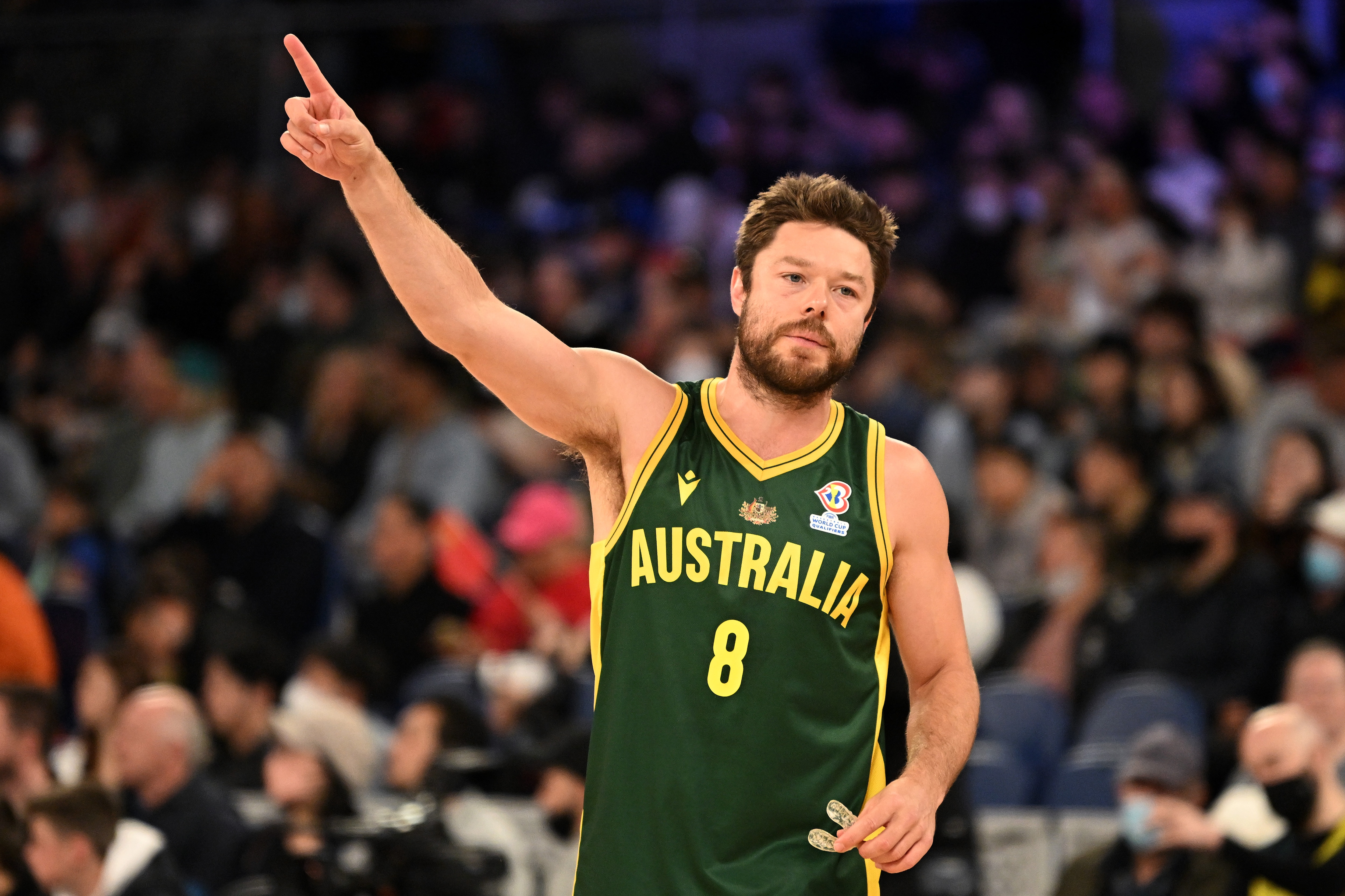 MELBOURNE, AUSTRALIA - JULY 03: Matthew Dellavedova of Australia warms up ahead of the FIBA World Cup Asian Qualifier match between China and the Australia Boomers at John Cain Arena on July 03, 2022 in Melbourne, Australia. (Photo by Morgan Hancock/Getty Images)