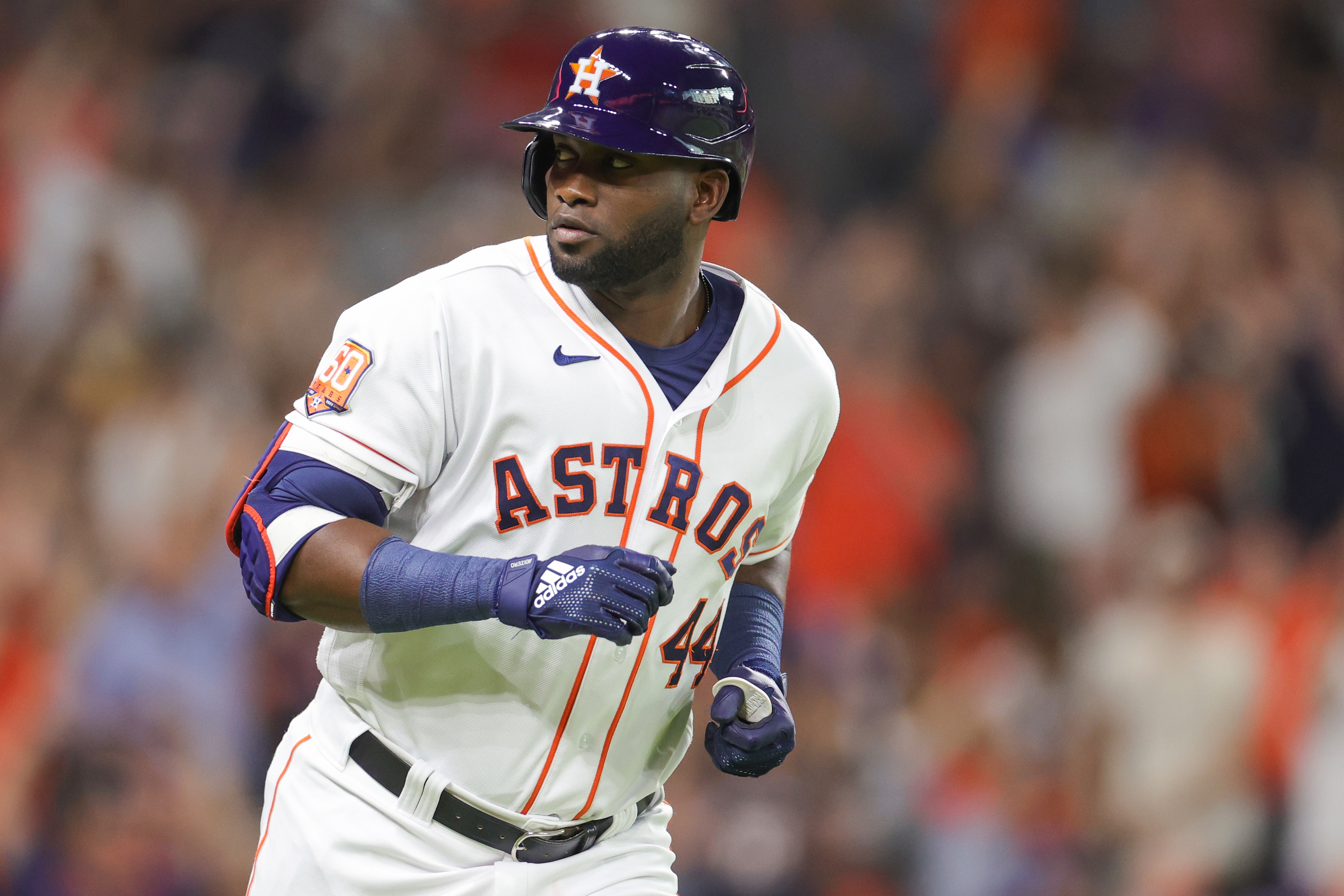 HOUSTON, TEXAS - JUNE 21: Yordan Alvarez #44 of the Houston Astros hits a two run home run during the third inning against the New York Mets at Minute Maid Park on June 21, 2022 in Houston, Texas. (Photo by Carmen Mandato/Getty Images)