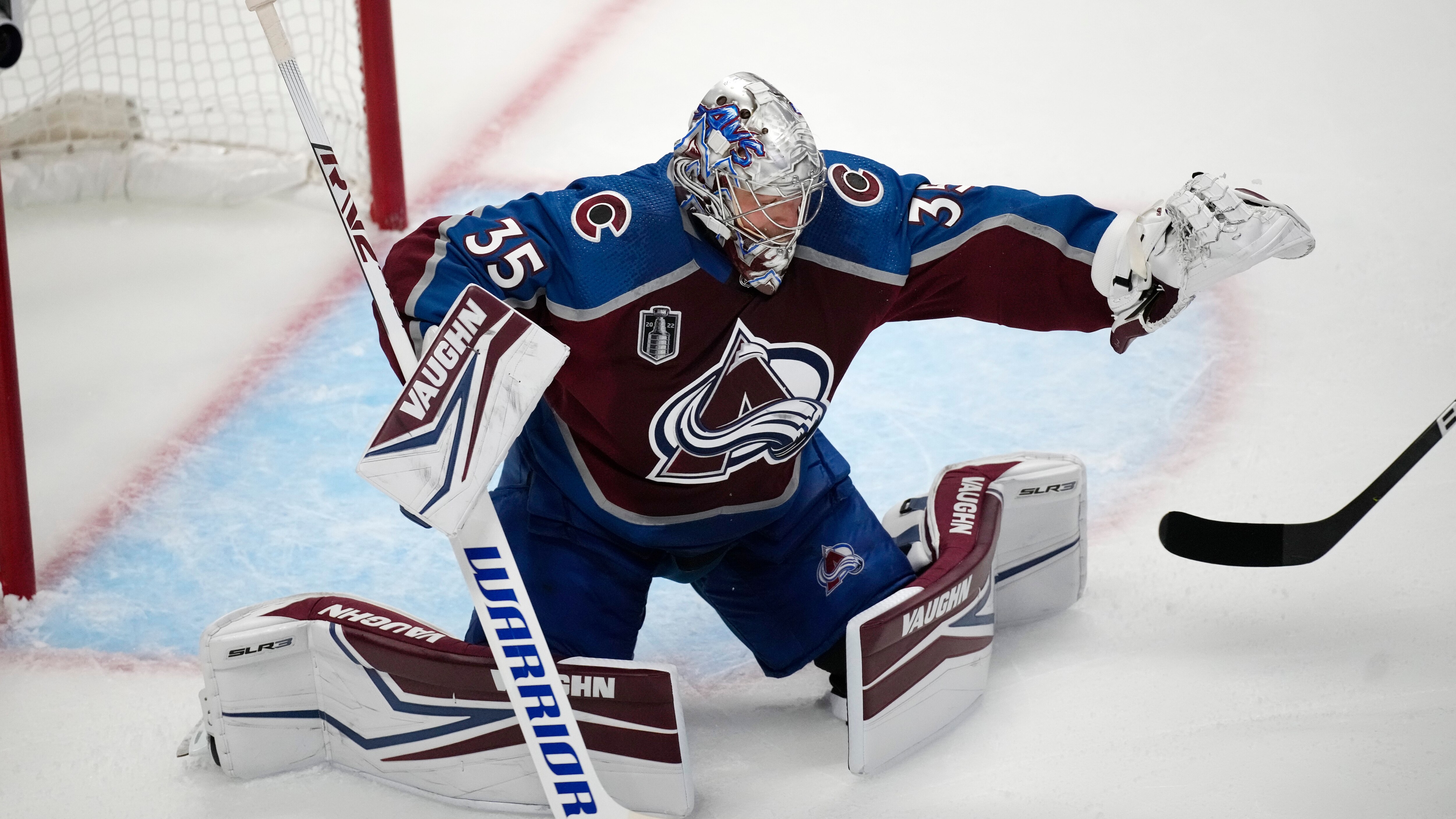 Colorado Avalanche goaltender Darcy Kuemper (35) in the first period of Game 5 of an NHL hockey Stanley Cup Final series Friday, June 24, 2022, in Denver. (AP Photo/David Zalubowski) Colorado Avalanche goaltender Darcy Kuemper (35) in the first period of Game 5 of an NHL hockey Stanley Cup Final series Friday, June 24, 2022, in Denver. (AP Photo/David Zalubowski)