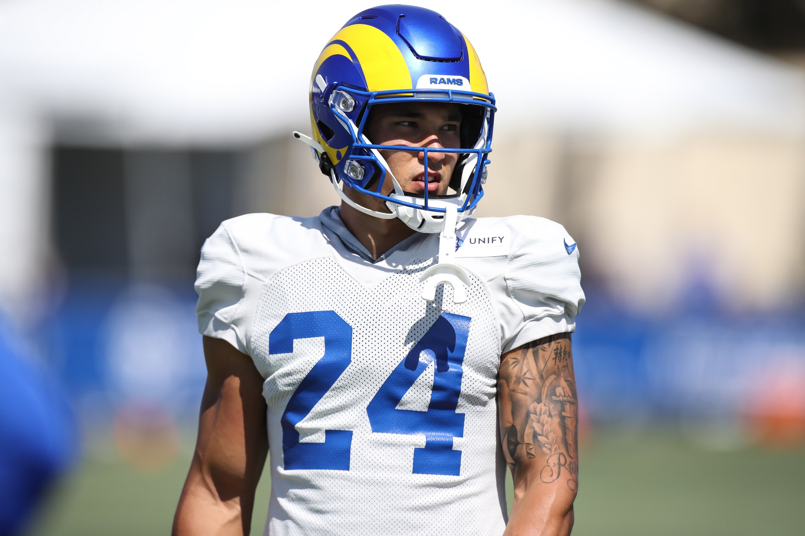 IRVING, CA - AUGUST 04: Los Angeles Rams safety Taylor Rapp (24) during the Los Angeles Rams Training Camp on August 4, 2021, at UC Irvine in Irvine, CA. (Photo by Jevone Moore/Icon Sportswire via Getty Images) IRVING, CA - AUGUST 04: Los Angeles Rams safety Taylor Rapp (24) during the Los Angeles Rams Training Camp on August 4, 2021, at UC Irvine in Irvine, CA. (Photo by Jevone Moore/Icon Sportswire via Getty Images)