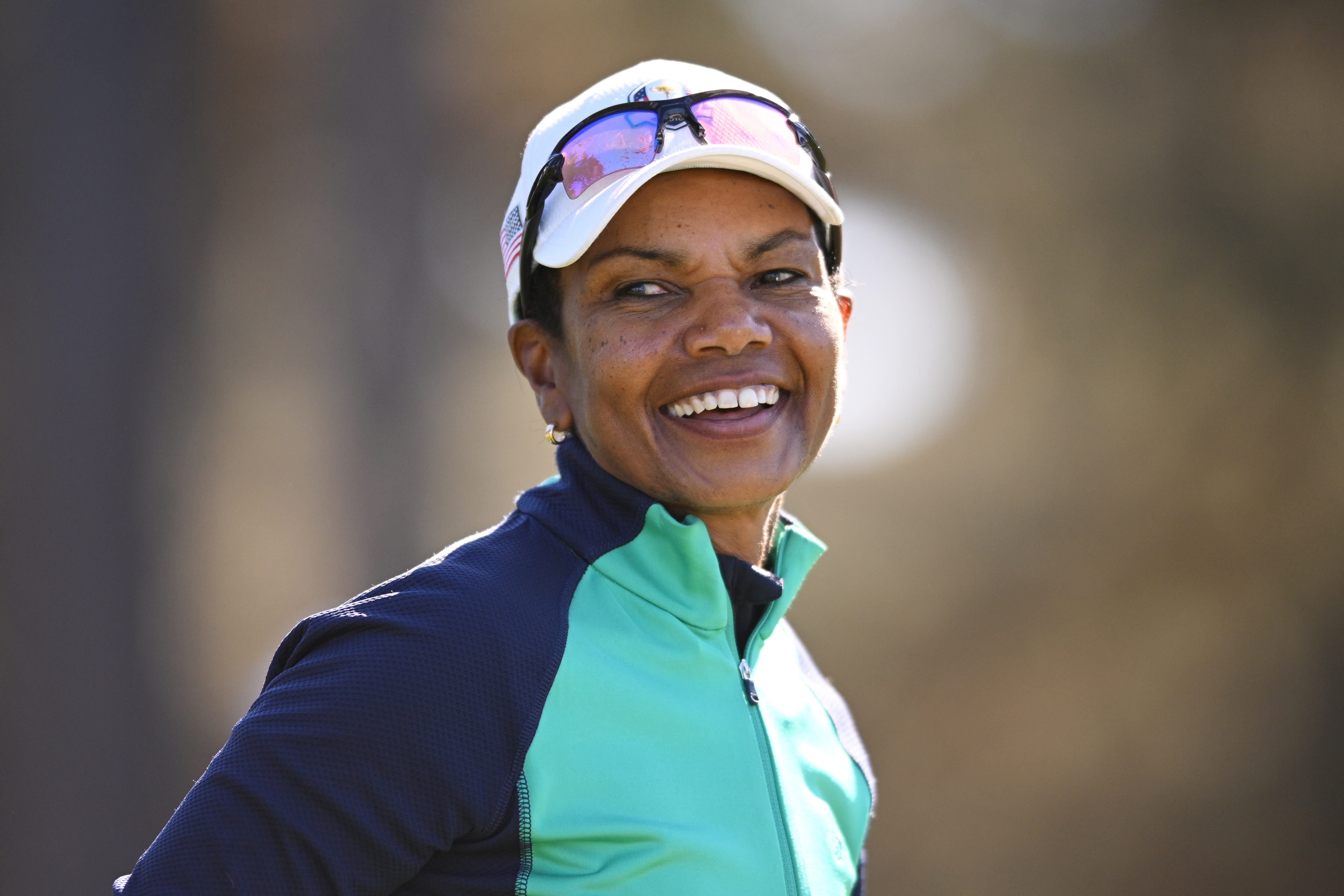 PEBBLE BEACH, CALIFORNIA - FEBRUARY 04:  Condoleezza Rice, former United States Secretary of State, looks on during the second round of the AT&T Pebble Beach Pro-Am at the Monterey Peninsula Country Club Shore Course on February 04, 2022 in Pebble Beach, California. (Photo by Orlando Ramirez/Getty Images)
