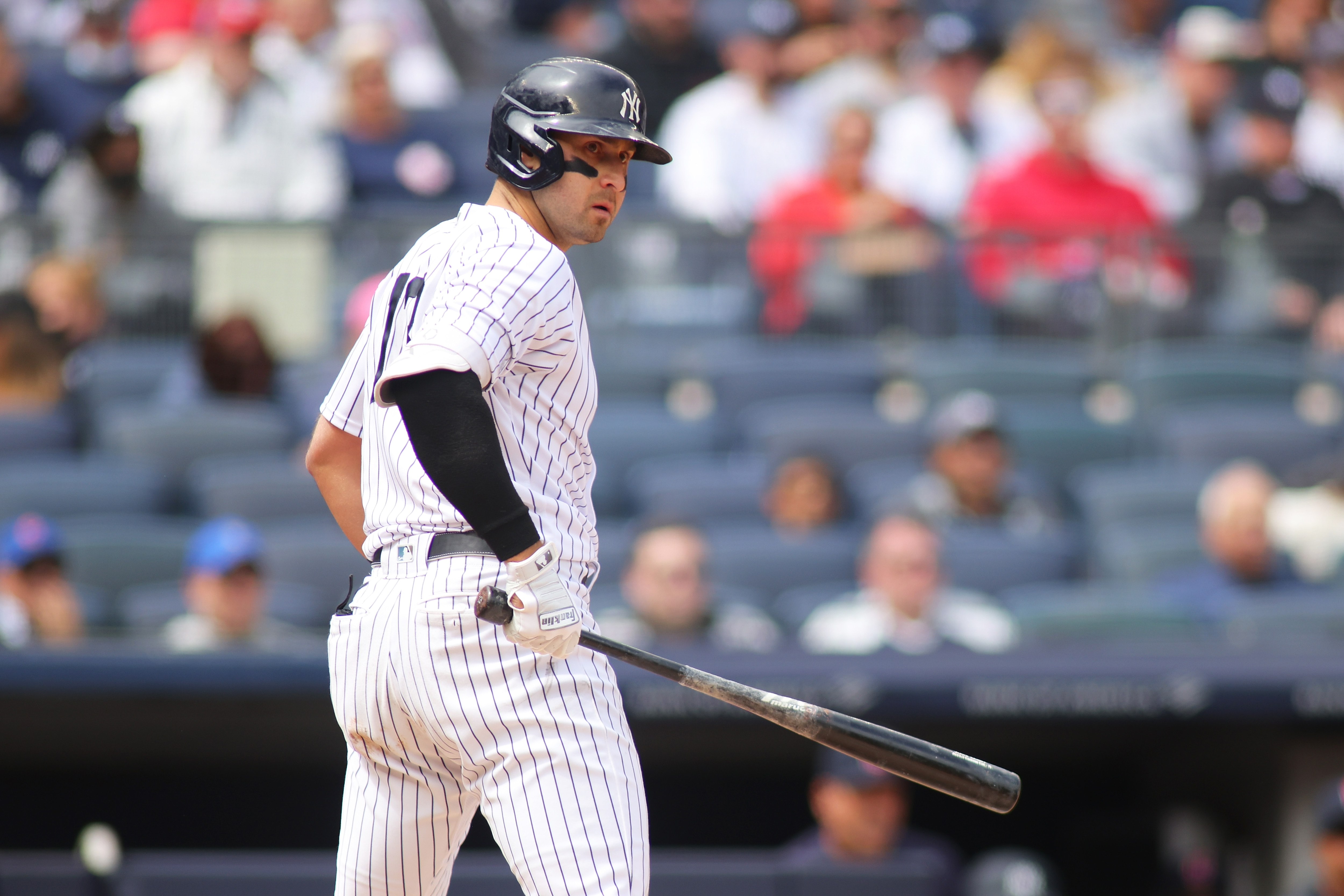NEW YORK, NEW YORK - APRIL 23: Joey Gallo #13 of the New York Yankees in action against the Cleveland Guardians at Yankee Stadium on April 23, 2022 in New York City. New York Yankees defeated the Cleveland Guardians 5-4. (Photo by Mike Stobe/Getty Images)