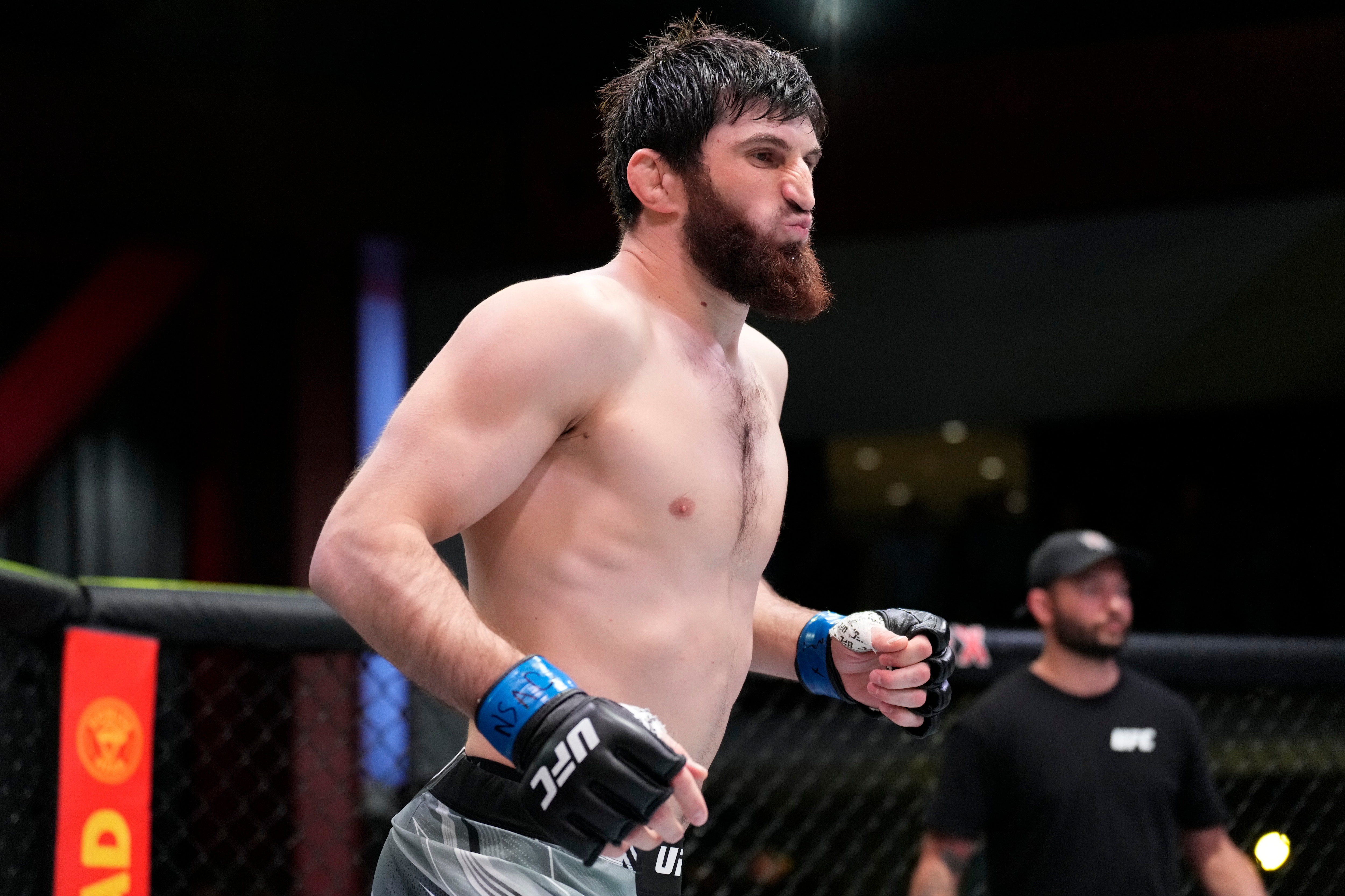 LAS VEGAS, NEVADA - MARCH 12: Magomed Ankalaev of Russia prepares to fight Thiago Santos of Brazil in their light heavyweight fight during the UFC Fight Night event at UFC APEX on March 12, 2022 in Las Vegas, Nevada. (Photo by Chris Unger/Zuffa LLC)