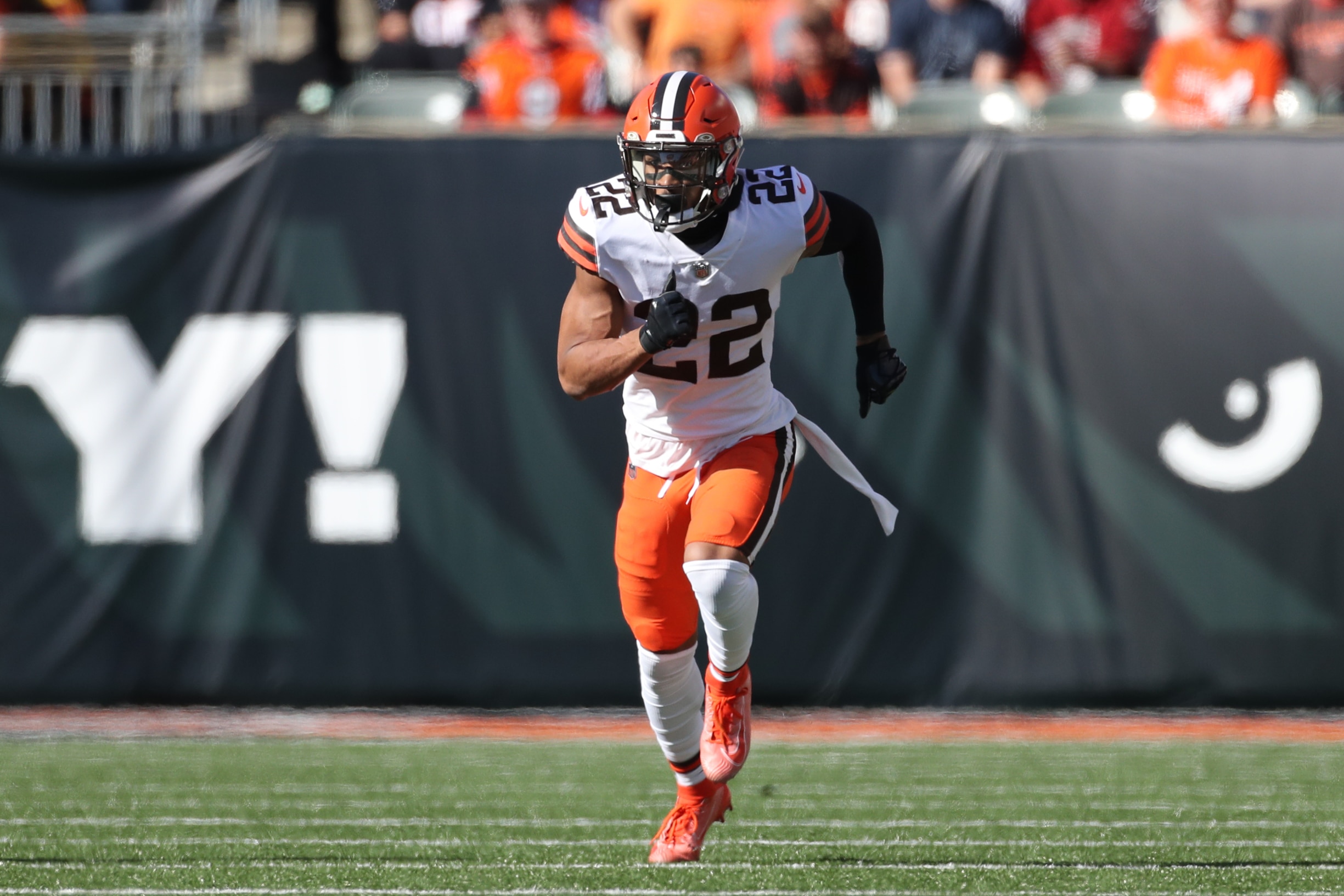 CINCINNATI, OH - NOVEMBER 07: Cleveland Browns defensive back Grant Delpit (22) in action during the game against the Cleveland Browns and the Cincinnati Bengals on November 7, 2021, at Paul Brown Stadium in Cincinnati, OH. (Photo by Ian Johnson/Icon Sportswire via Getty Images)