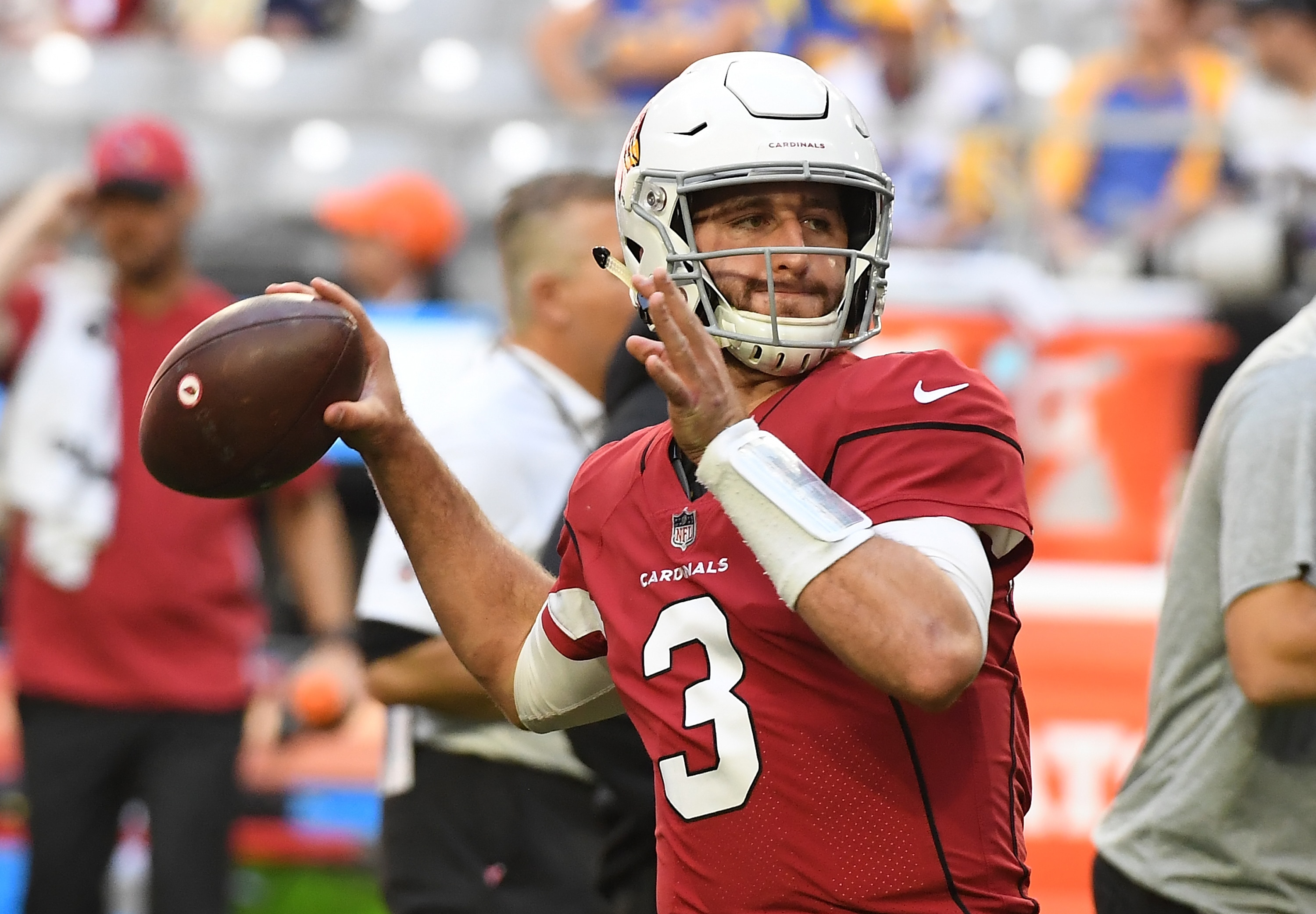 GLENDALE, AZ - DECEMBER 23:  Josh Rosen #3 of the Arizona Cardinals prepares for a game against the Los Angeles Rams at State Farm Stadium on December 23, 2018 in Glendale, Arizona.  (Photo by Norm Hall/Getty Images)