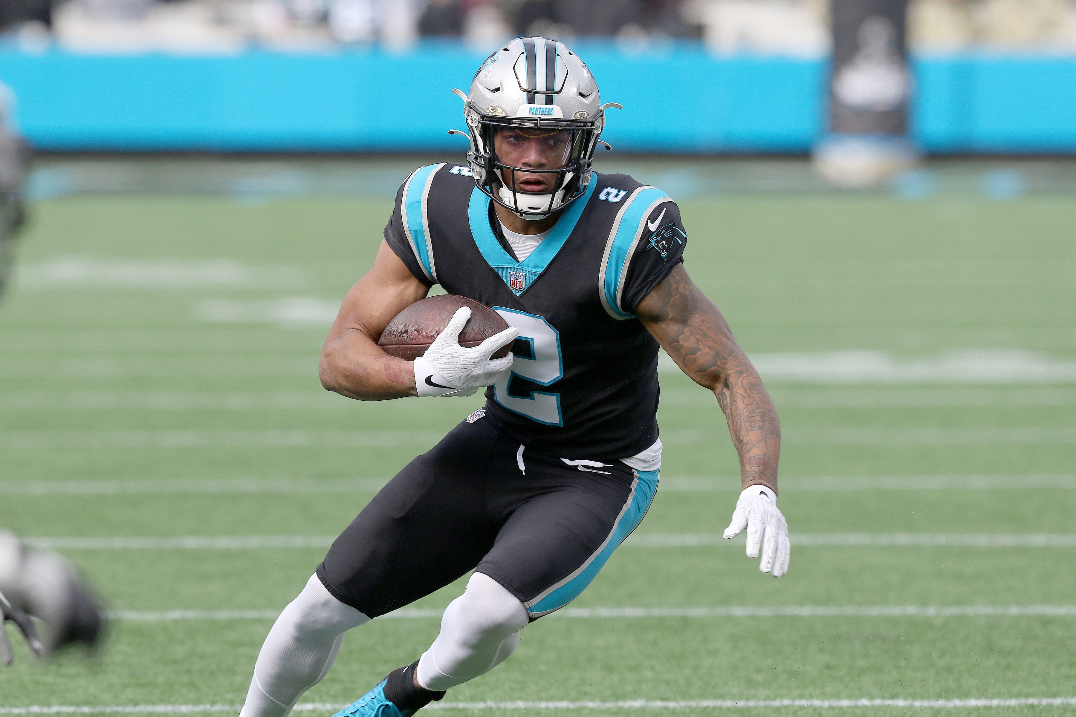 CHARLOTTE, NC - NOVEMBER 21: D.J. Moore (2) wide receiver of Carolina during an NFL football game between the Washington Football Team and the Carolina Panthers on November 21, 2021, at Bank of America Stadium in Charlotte, N.C. (Photo by John Byrum/Icon Sportswire via Getty Images)