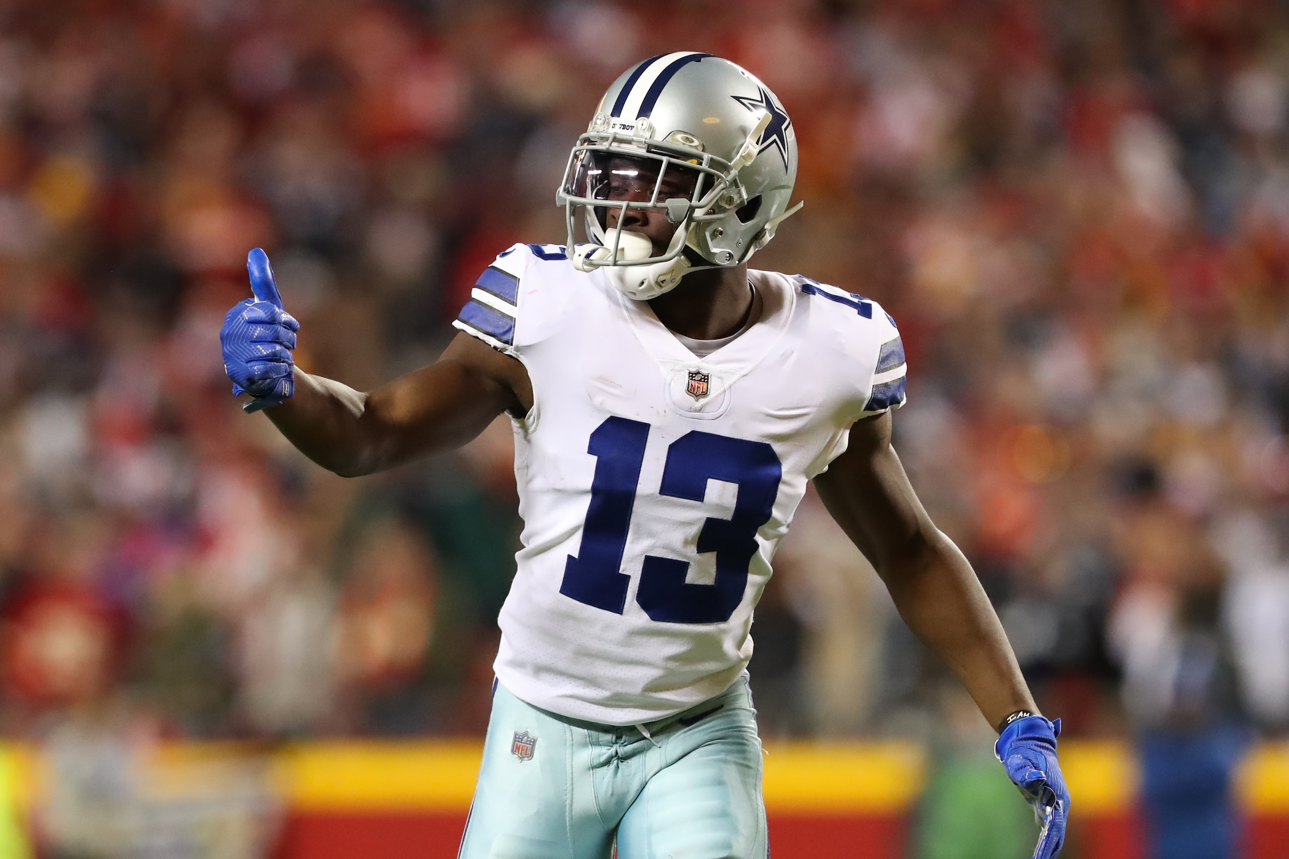 KANSAS CITY, MO - NOVEMBER 21: Dallas Cowboys wide receiver Michael Gallup (13) before the snap in the third quarter of an NFL football game between the Dallas Cowboys and Kansas City Chiefs on Nov 21, 2021 at GEHA Field at Arrowhead Stadium in Kansas City, MO. (Photo by Scott Winters/Icon Sportswire via Getty Images)