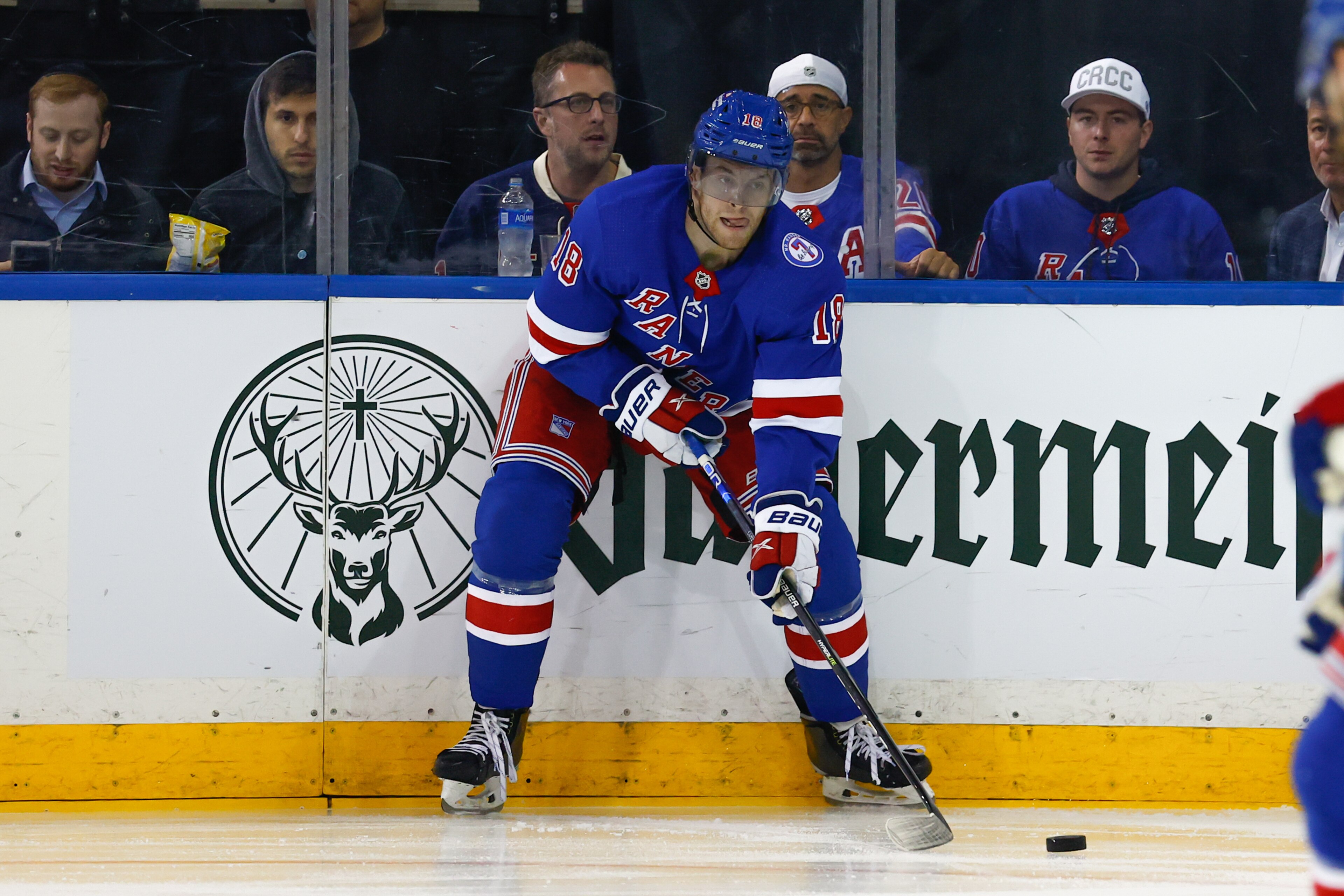 NEW YORK, NY - MAY 11: New York Rangers center Andrew Copp (18) skates during game 5 of round 1 of the Stanley Cup Playoffs between the New York Rangers and the Pittsburgh Penguins on May 11, 2022 at Madison Square Garden in New York City, New York (Photo by Rich Graessle/Icon Sportswire via Getty Images) NEW YORK, NY - MAY 11: New York Rangers center Andrew Copp (18) skates during game 5 of round 1 of the Stanley Cup Playoffs between the New York Rangers and the Pittsburgh Penguins on May 11, 2022 at Madison Square Garden in New York City, New York (Photo by Rich Graessle/Icon Sportswire via Getty Images)