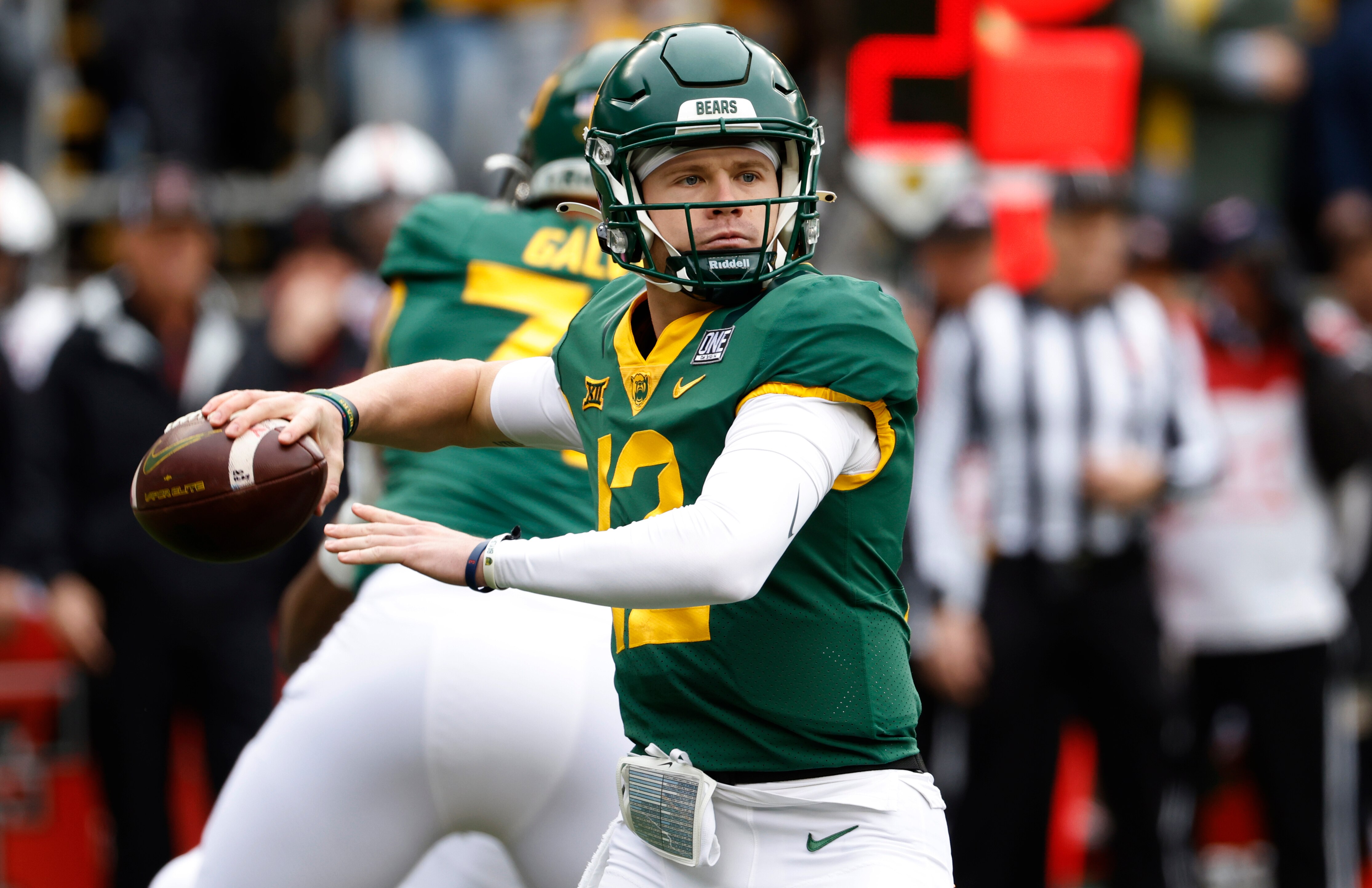 WACO, TX -NOVEMBER 27: Blake Shapen #12 of the Baylor Bears throws against the Texas Tech Red Raiders in the first half at McLane Stadium on November 27, 2021 in Waco, Texas. (Photo by Ron Jenkins/Getty Images)