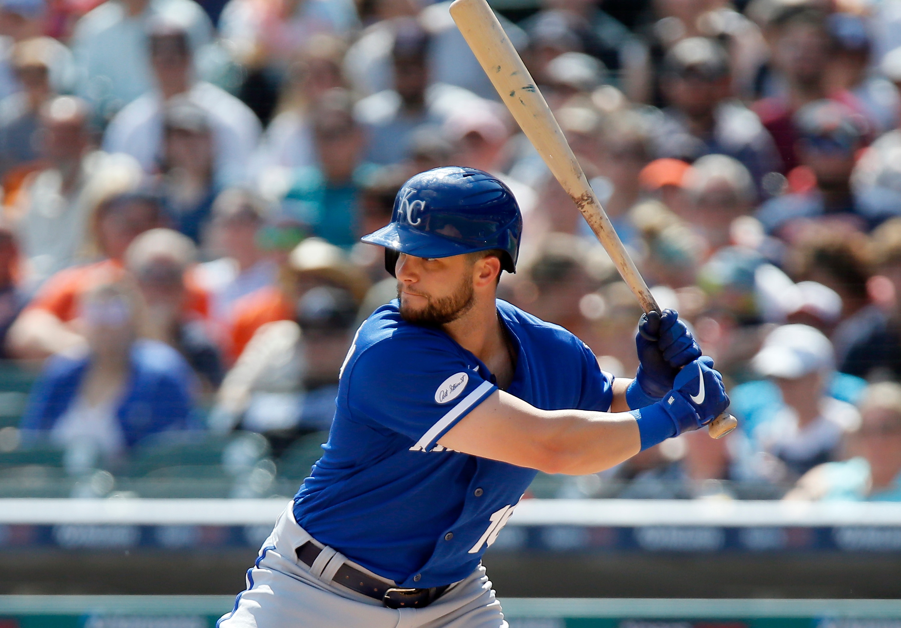 DETROIT, MI -  JULY 2:  Andrew Benintendi #16 of the Kansas City Royals bats against the Detroit Tigers at Comerica Park on July 2, 2022, in Detroit, Michigan. (Photo by Duane Burleson/Getty Images)
