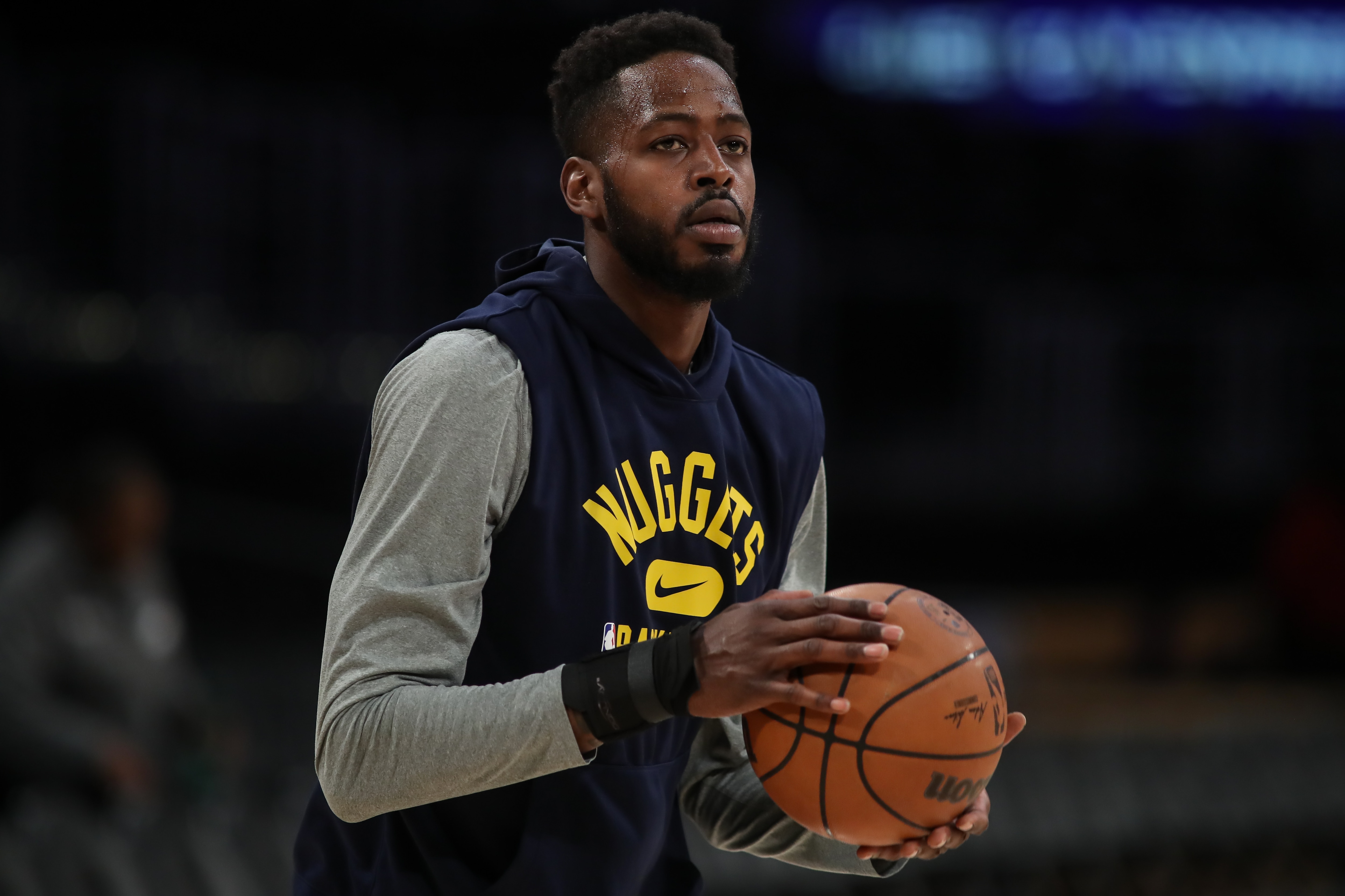 LOS ANGELES, CA - APRIL 03: Denver Nuggets forward JaMychal Green (0) before the Denver Nuggets vs Los Angeles Lakers game on April 03, 2022, at Crypto.com Arena in Los Angeles, CA. (Photo by Jevone Moore/Icon Sportswire via Getty Images)