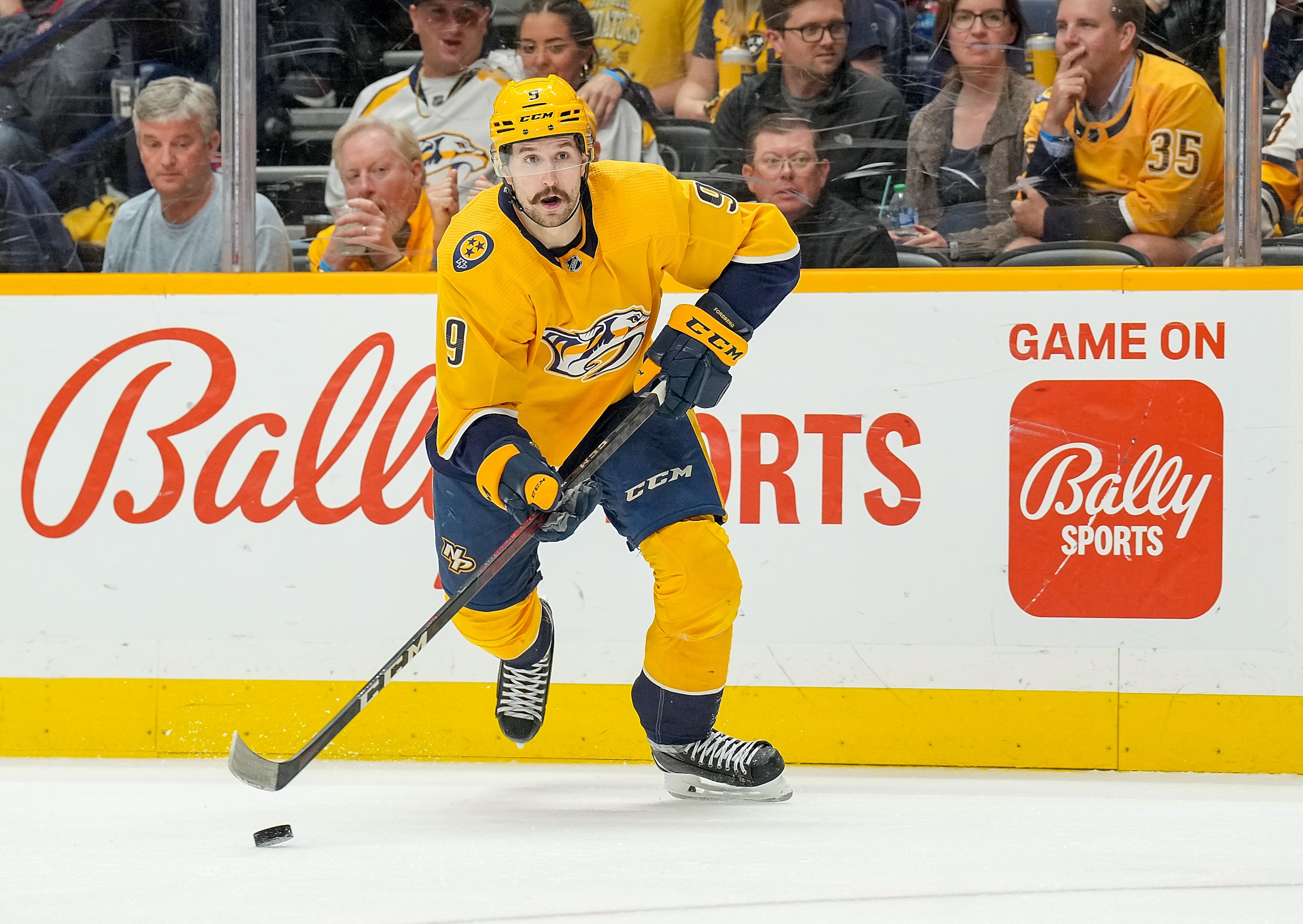 NASHVILLE, TN - MAY 9: Filip Forsberg #9 of the Nashville Predators skates against the Colorado Avalanche in Game Four of the First Round of the 2022 Stanley Cup Playoffs at Bridgestone Arena on May 9, 2022 in Nashville, Tennessee. (Photo by John Russell/NHLI via Getty Images) NASHVILLE, TN - MAY 9: Filip Forsberg #9 of the Nashville Predators skates against the Colorado Avalanche in Game Four of the First Round of the 2022 Stanley Cup Playoffs at Bridgestone Arena on May 9, 2022 in Nashville, Tennessee. (Photo by John Russell/NHLI via Getty Images)