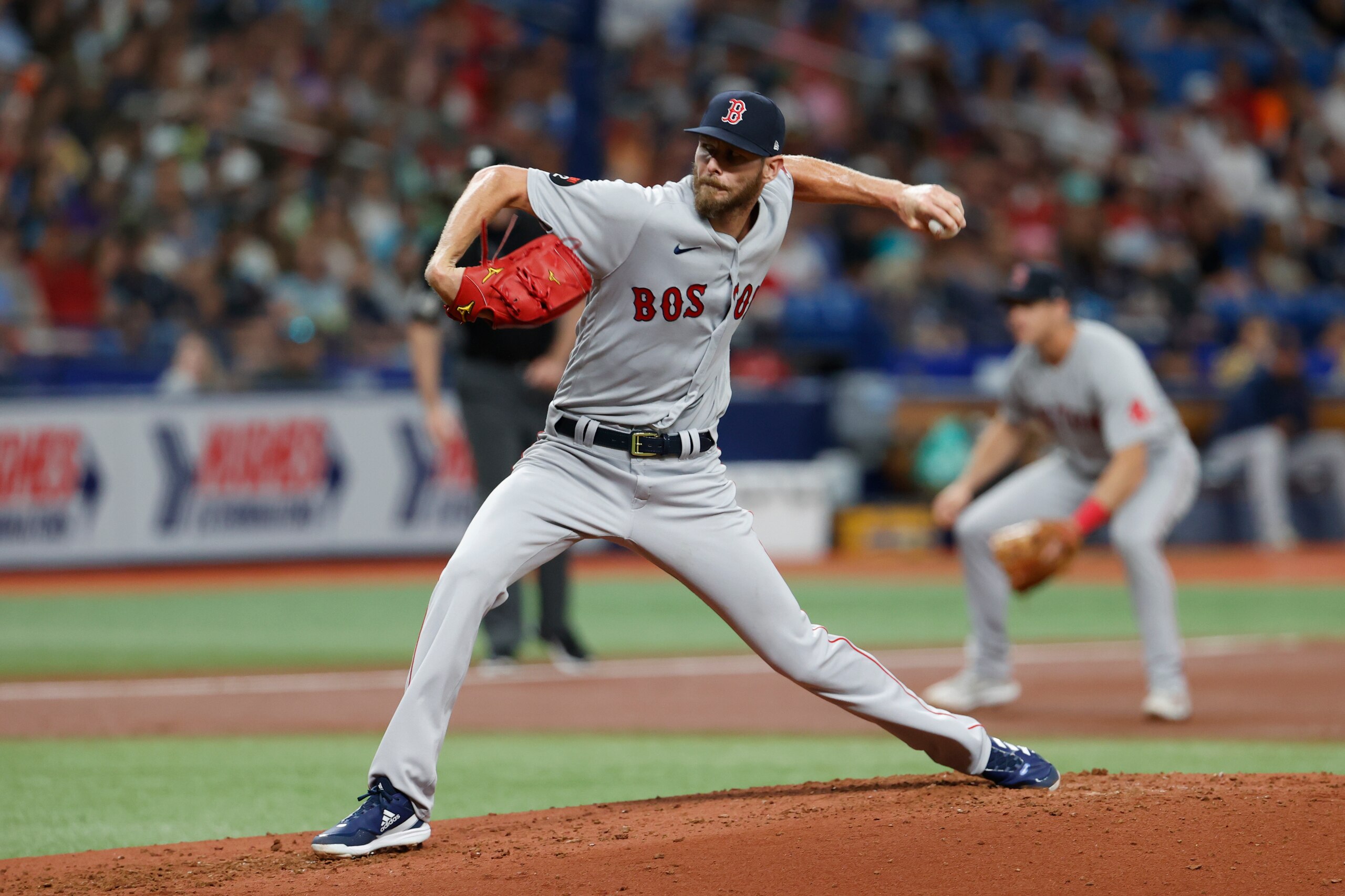 Boston Red Sox starting pitcher Chris Sale throws to a Tampa Bay Rays batter during the second inning of a baseball game Tuesday July 12, 2022, in St. Petersburg, Fla. (AP Photo/Scott Audette) Boston Red Sox starting pitcher Chris Sale throws to a Tampa Bay Rays batter during the second inning of a baseball game Tuesday July 12, 2022, in St. Petersburg, Fla. (AP Photo/Scott Audette)