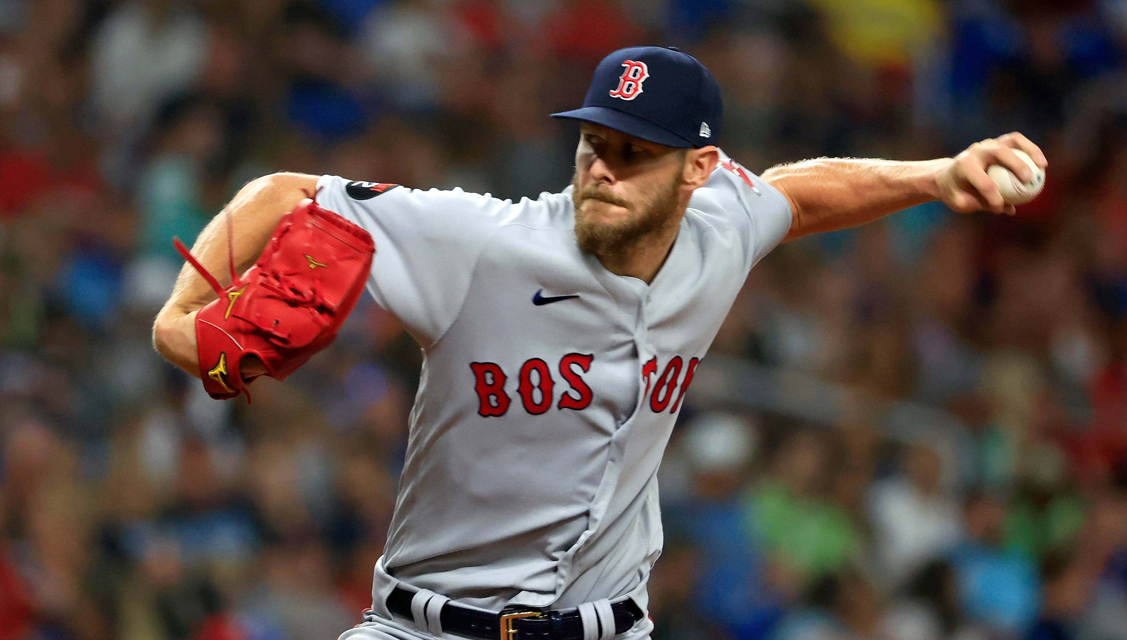 ST PETERSBURG, FLORIDA - JULY 12: Chris Sale #41 of the Boston Red Sox pitches during a game against the Tampa Bay Rays at Tropicana Field on July 12, 2022 in St Petersburg, Florida. (Photo by Mike Ehrmann/Getty Images)