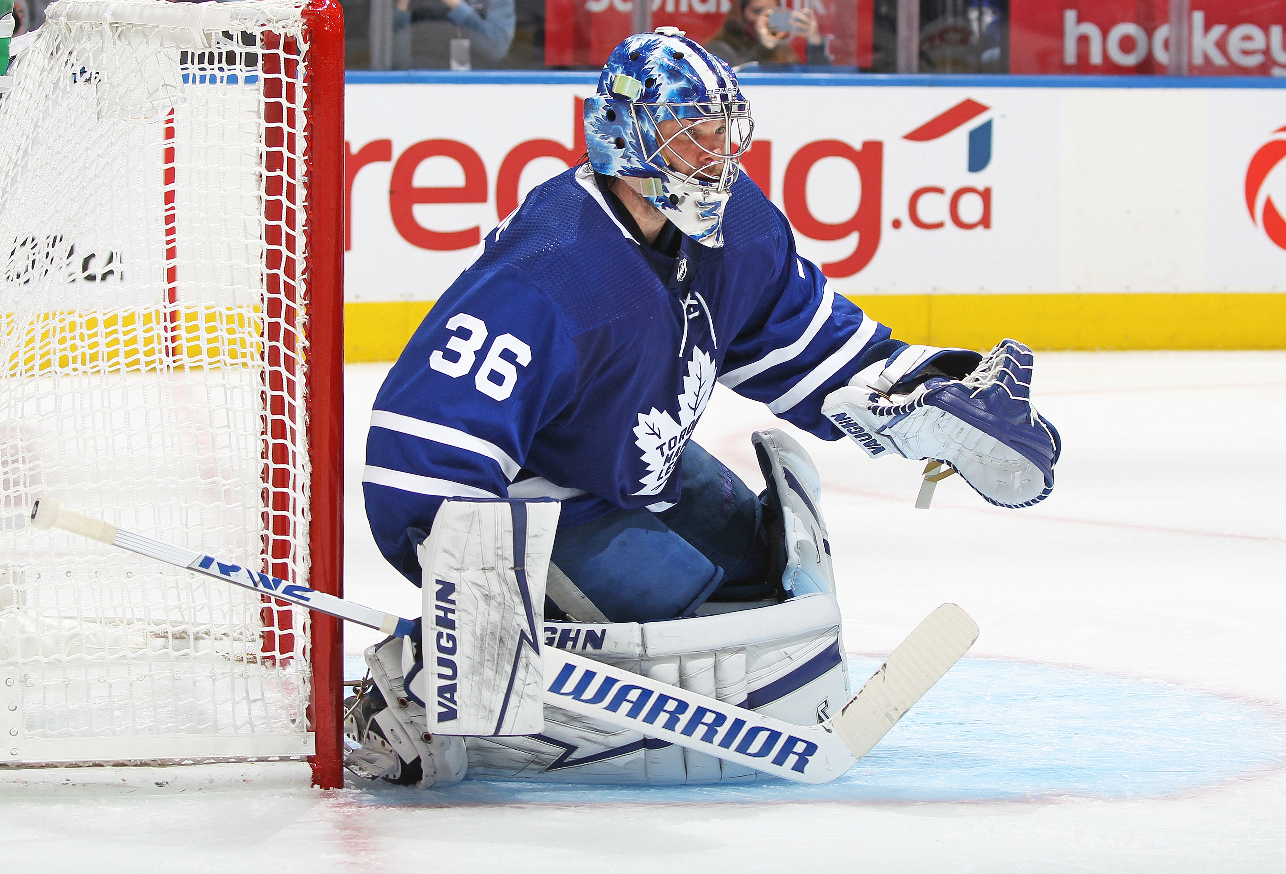 TORONTO, ON - MAY 14:  Jack Campbell #36 of the Toronto Maple Leafs watches for a shot against the Tampa Bay Lightning during Game Seven of the First Round of the 2022 Stanley Cup Playoffs at Scotiabank Arena on May 14, 2022 in Toronto, Ontario, Canada. ( Photo by Claus Andersen/Getty images)