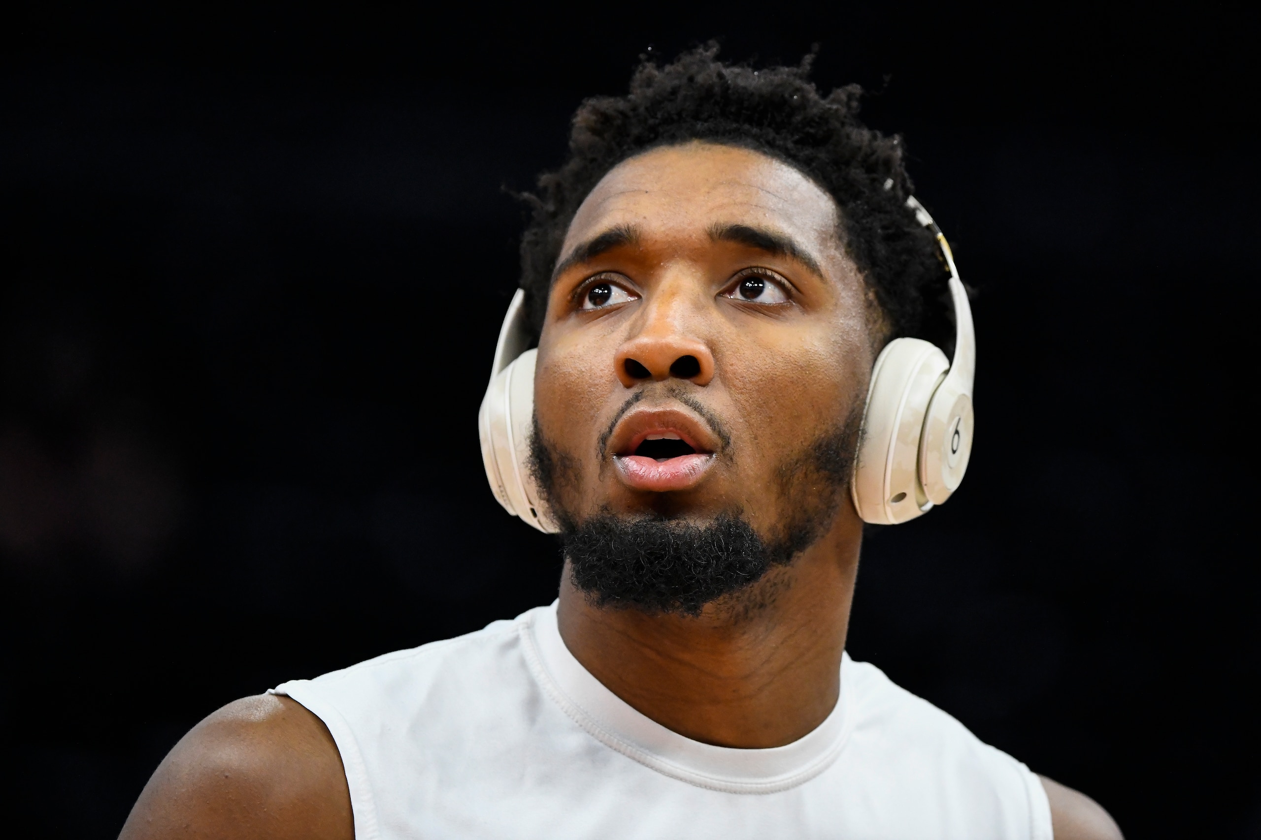 SALT LAKE CITY, UTAH - APRIL 28: Donovan Mitchell #45 of the Utah Jazz warms up before Game 6 of the Western Conference First Round Playoffs against the Dallas Mavericks at Vivint Smart Home Arena on April 28, 2022 in Salt Lake City, Utah. NOTE TO USER: User expressly acknowledges and agrees that, by downloading and/or using this Photograph, user is consenting to the terms and conditions of the Getty Images License Agreement. (Photo by Alex Goodlett/Getty Images) SALT LAKE CITY, UTAH - APRIL 28: Donovan Mitchell #45 of the Utah Jazz warms up before Game 6 of the Western Conference First Round Playoffs against the Dallas Mavericks at Vivint Smart Home Arena on April 28, 2022 in Salt Lake City, Utah. NOTE TO USER: User expressly acknowledges and agrees that, by downloading and/or using this Photograph, user is consenting to the terms and conditions of the Getty Images License Agreement. (Photo by Alex Goodlett/Getty Images)