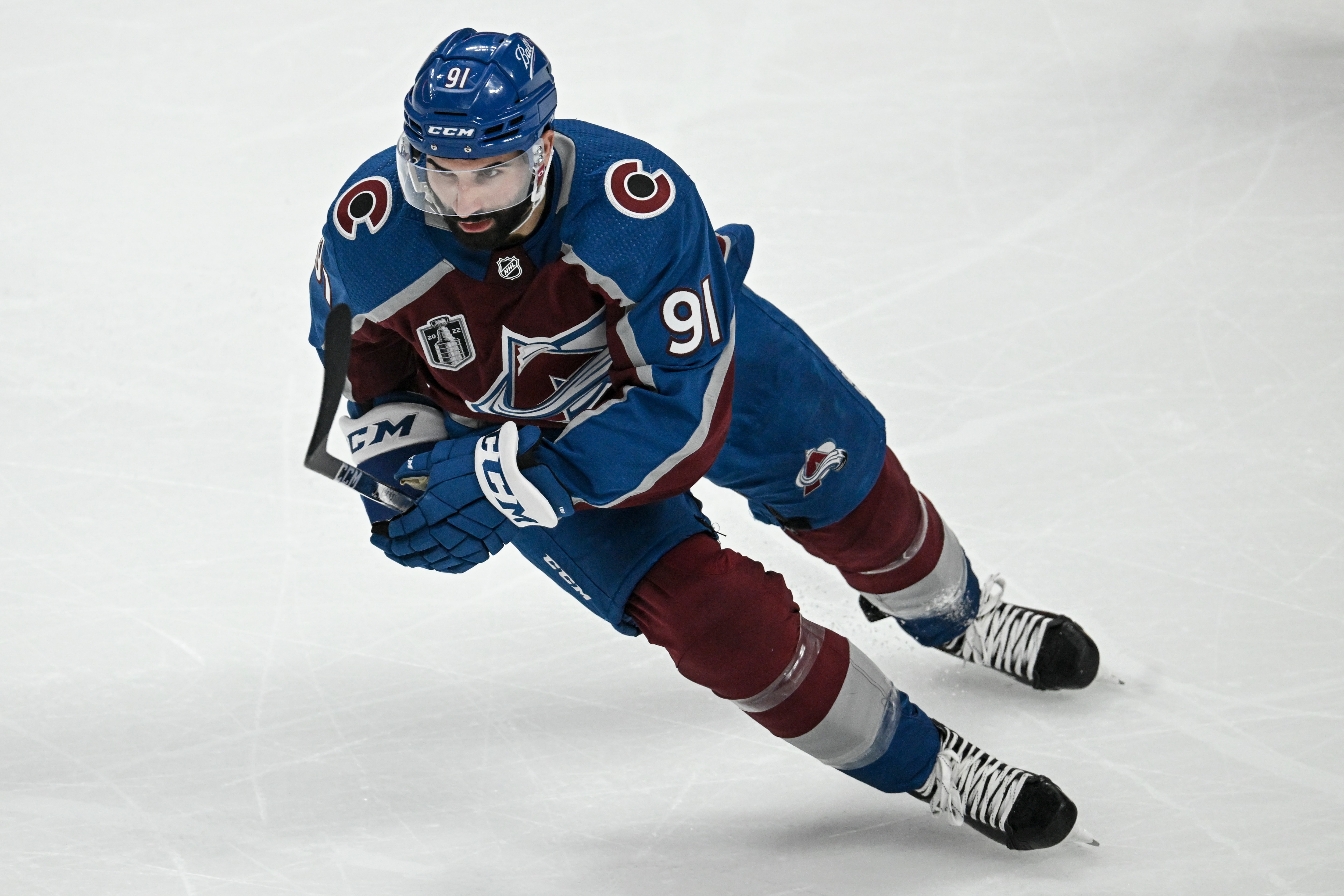 DENVER, CO - JUNE 24: Nazem Kadri (91) of the Colorado Avalanche skates against the Tampa Bay Lightning during the second period at Ball Arena in Denver on Friday, June 24, 2022. The Colorado Avalanche versus the Tampa Bay Lightning for game five of the Stanley Cup Finals led 3-1 by Colorado. (Photo by AAron Ontiveroz/MediaNews Group/The Denver Post via Getty Images)