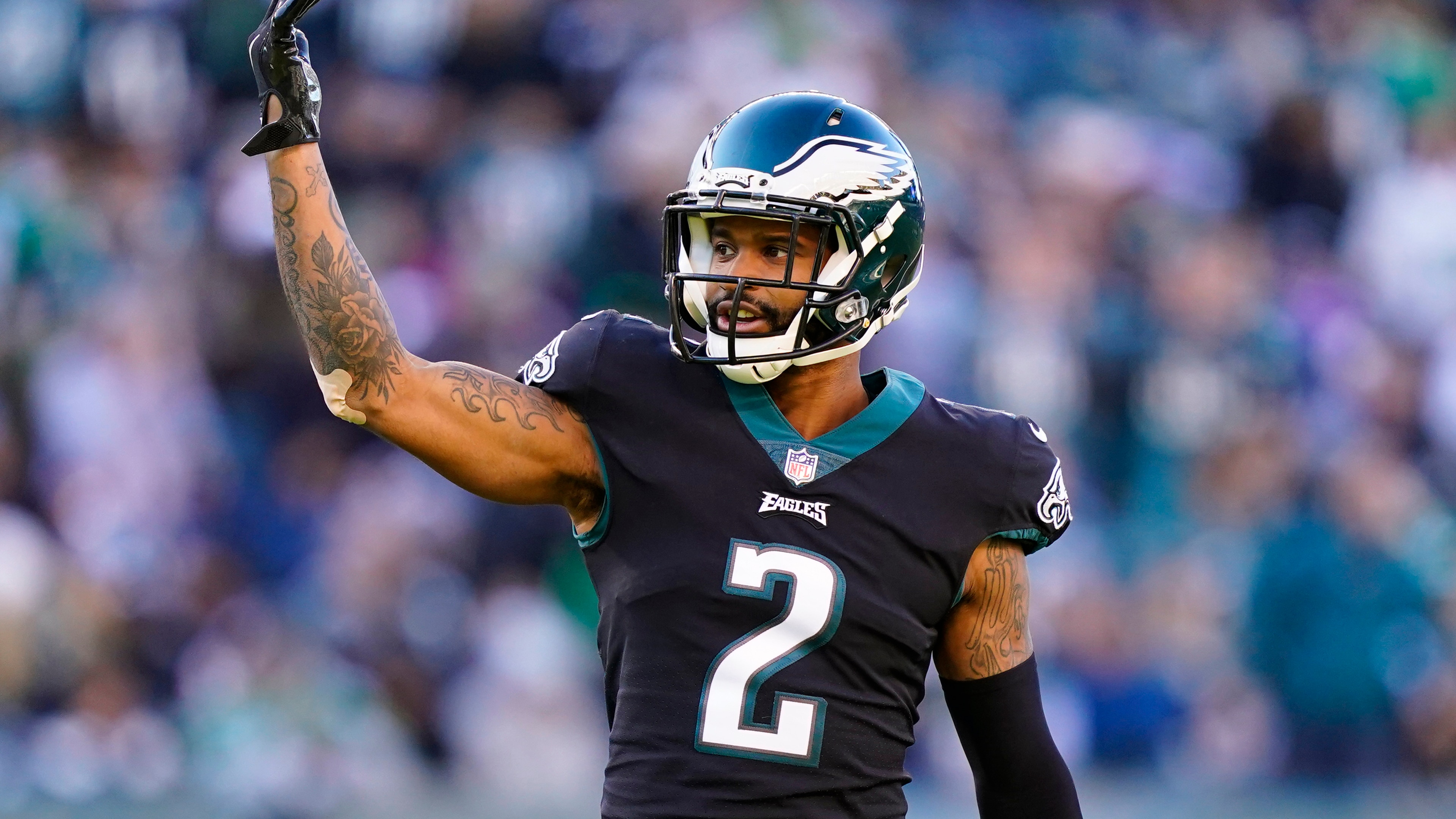 Philadelphia Eagles' Darius Slay plays during an NFL football game, Sunday, Dec. 26, 2021, in Philadelphia. (AP Photo/Matt Rourke)