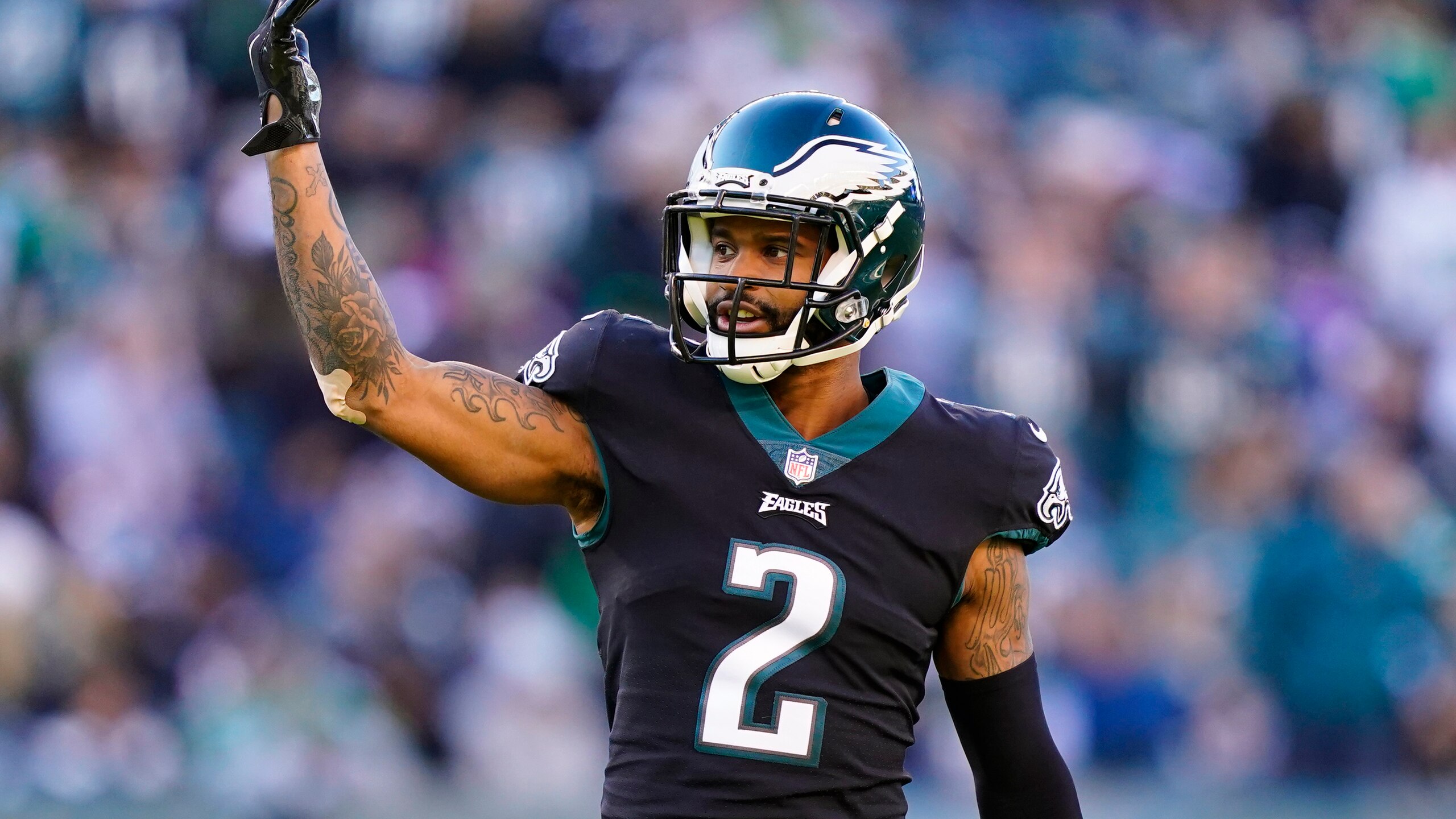 Philadelphia Eagles' Darius Slay plays during an NFL football game, Sunday, Dec. 26, 2021, in Philadelphia. (AP Photo/Matt Rourke)