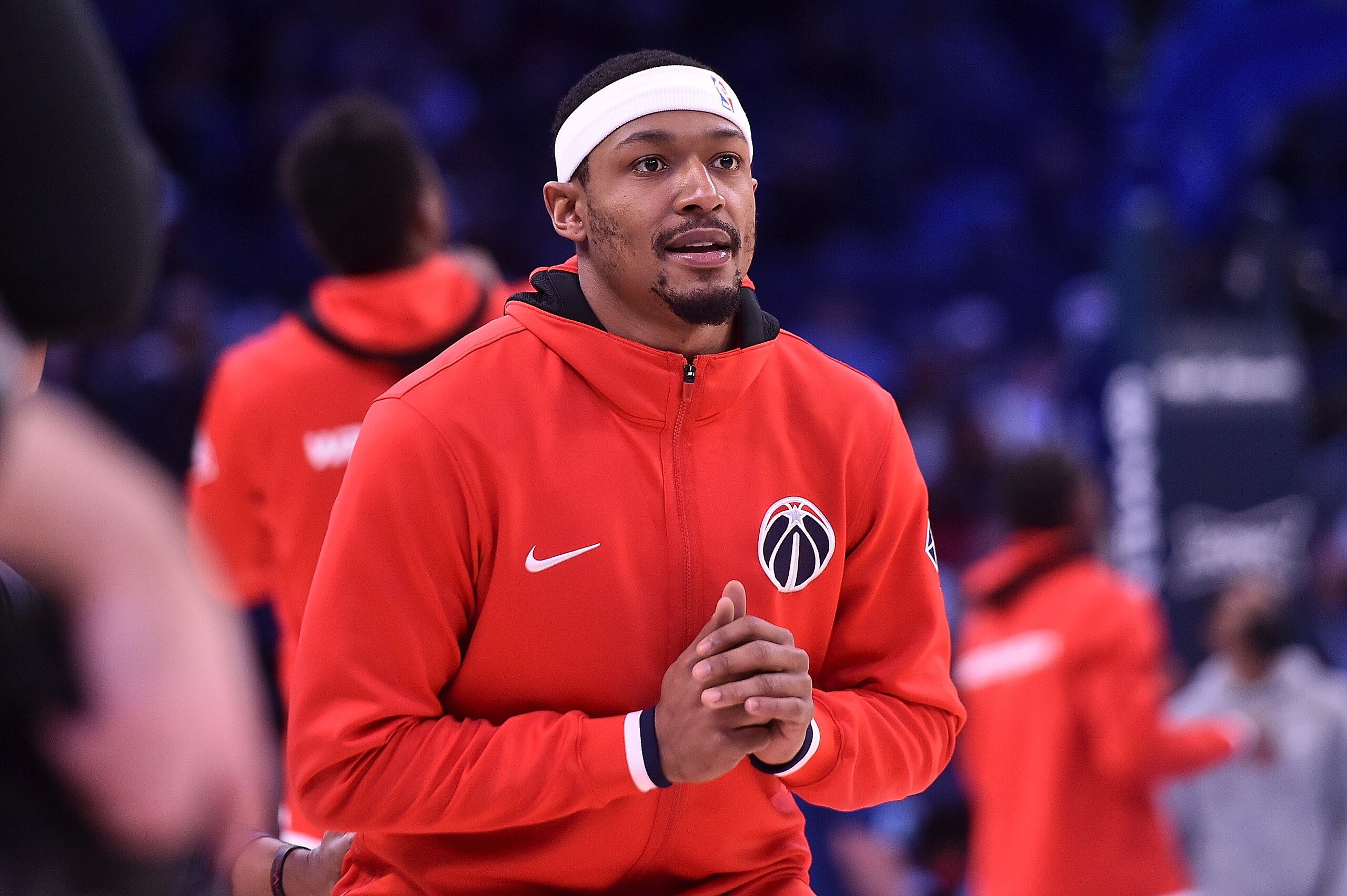 MEMPHIS, TENNESSEE - JANUARY 29: Bradley Beal #3 of the Washington Wizards before the game against the Memphis Grizzlies at FedExForum on January 29, 2022 in Memphis, Tennessee. NOTE TO USER: User expressly acknowledges and agrees that, by downloading and or using this photograph, User is consenting to the terms and conditions of the Getty Images License Agreement. (Photo by Justin Ford/Getty Images)