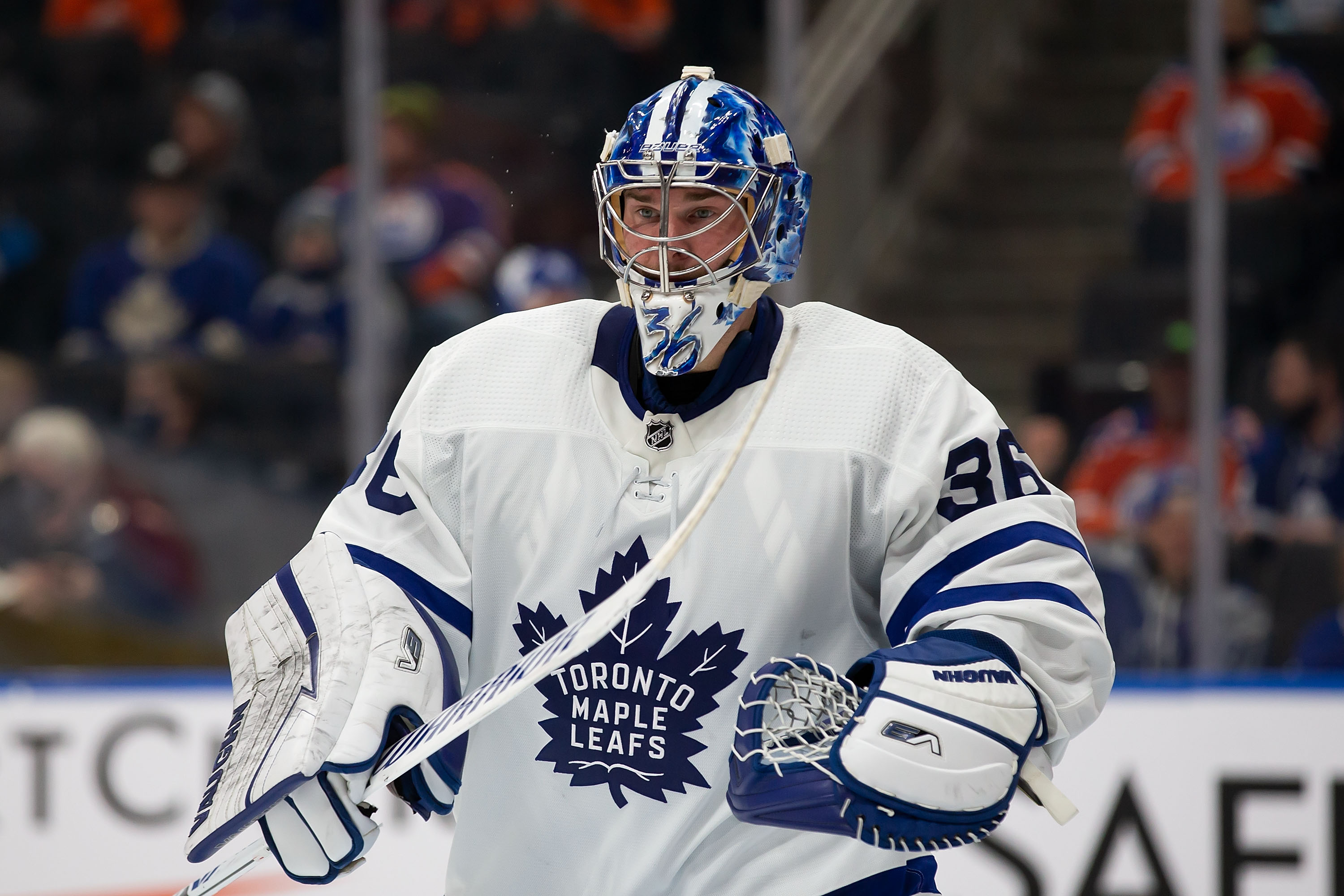 EDMONTON, AB - DECEMBER 14: Goaltender Jack Campbell #36 of the Toronto Maple Leafs skates against the Edmonton Oilers during the second period at Rogers Place on December 14, 2021 in Edmonton, Canada. (Photo by Codie McLachlan/Getty Images)