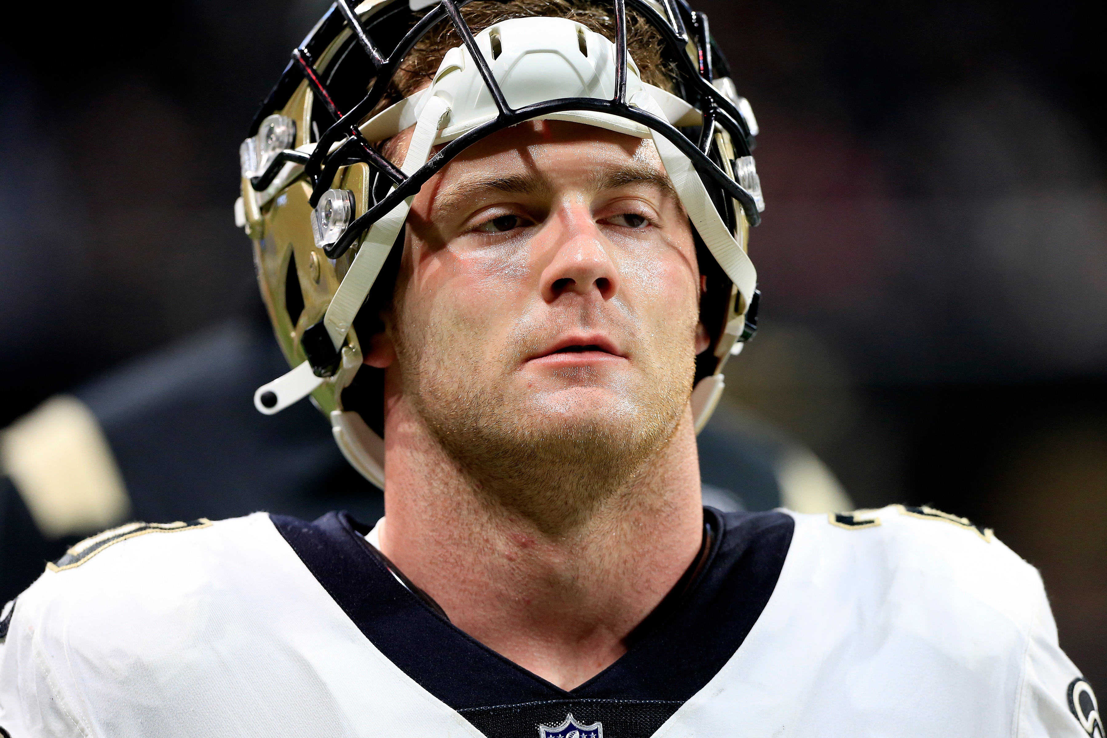 ATLANTA, GA - JANUARY 09: New Orleans Saints Linebacker Pete Werner (20) prior to the final NFL regular season game between the Atlanta Falcons and the New Orleans Saints on January 9, 2022 at Mercedes-Benz Stadium in Atlanta, Georgia.   (Photo by David J. Griffin/Icon Sportswire via Getty Images)