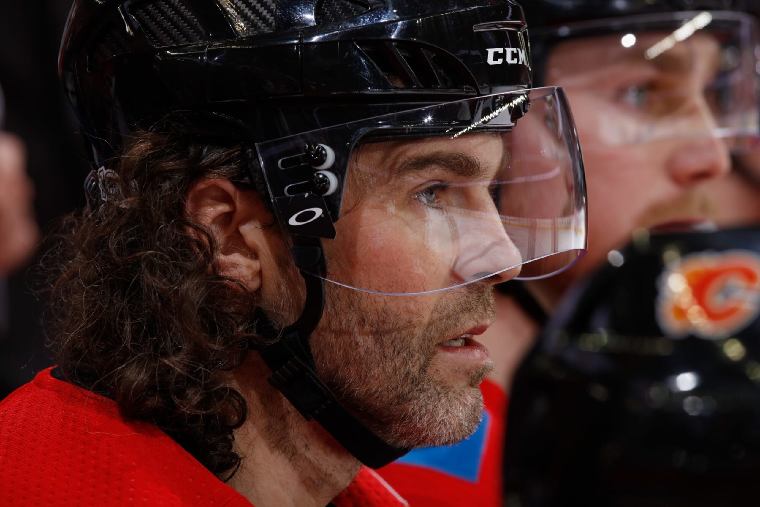 CALGARY, AB - DECEMBER 2: Jaromir Jagr #68 of the Calgary Flames looks on from the bench against the Edmonton Oilers at Scotiabank Saddledome on December 2, 2017 in Calgary, Alberta, Canada. (Photo by Gerry Thomas/NHLI via Getty Images)