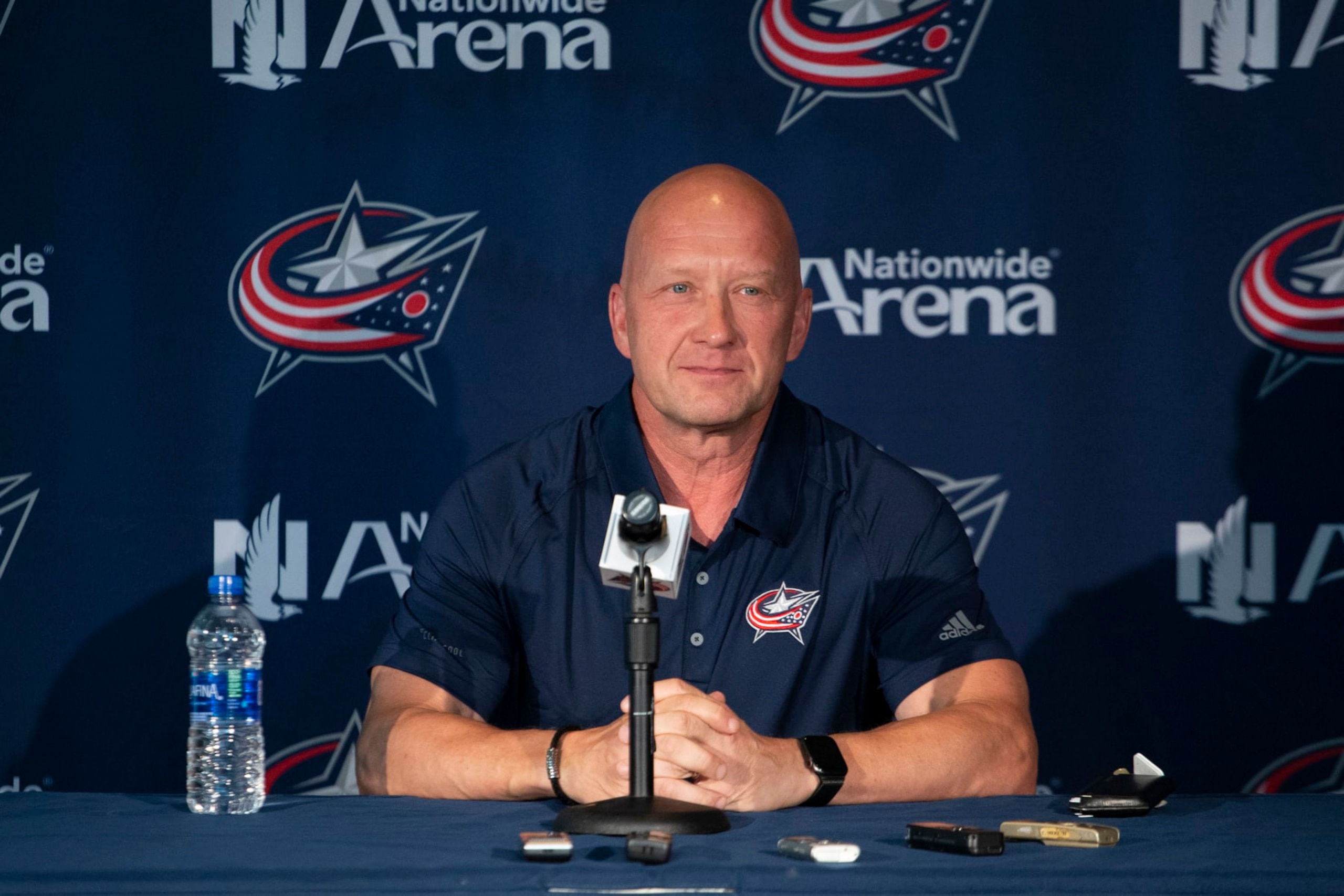 COLUMBUS, OH - SEPTEMBER 11: Columbus Blue Jackets General Manager Jarmo Kekalainen addresses members of the media during Media Day at Nationwide Arena in Columbus, OH on September 11, 2019. (Photo by Jason Mowry/Icon Sportswire via Getty Images)