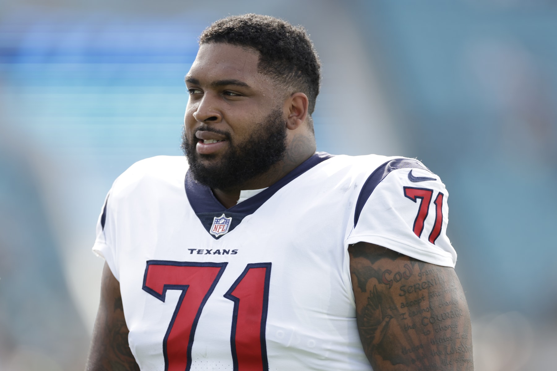 JACKSONVILLE, FL - DECEMBER 19: Houston Texans guard Tytus Howard (71) during the game between the Houston Texans and the Jacksonville Jaguars on December 19, 2021 at TIAA Bank Field in Jacksonville, Fl. (Photo by David Rosenblum/Icon Sportswire via Getty Images)