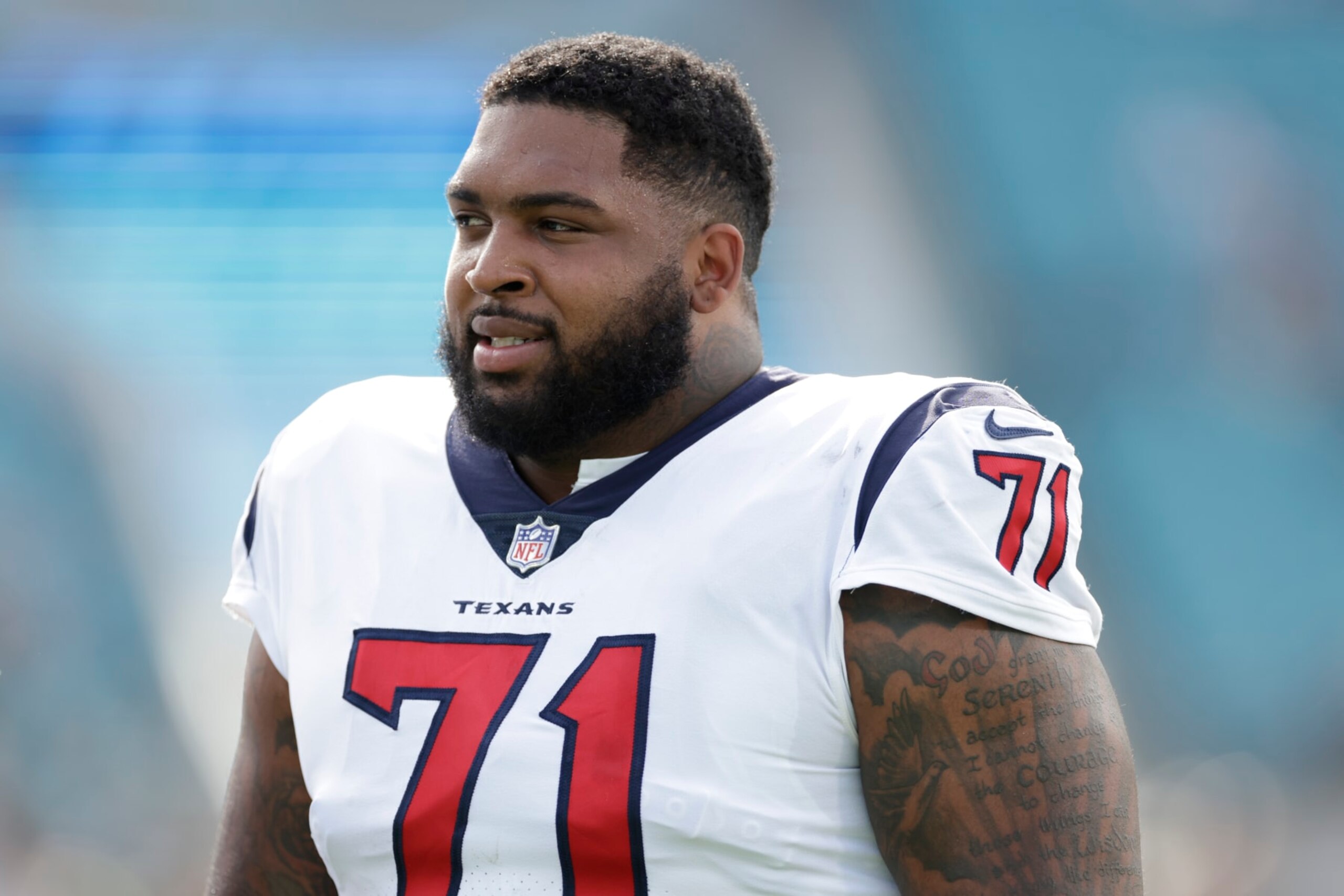 JACKSONVILLE, FL - DECEMBER 19: Houston Texans guard Tytus Howard (71) during the game between the Houston Texans and the Jacksonville Jaguars on December 19, 2021 at TIAA Bank Field in Jacksonville, Fl. (Photo by David Rosenblum/Icon Sportswire via Getty Images) JACKSONVILLE, FL - DECEMBER 19: Houston Texans guard Tytus Howard (71) during the game between the Houston Texans and the Jacksonville Jaguars on December 19, 2021 at TIAA Bank Field in Jacksonville, Fl. (Photo by David Rosenblum/Icon Sportswire via Getty Images)