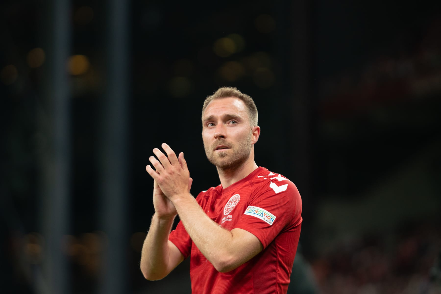 COPENHAGEN, DENMARK - JUNE 13: Christian Eriksen of Denmark Celebrates after winning  the UEFA Nations League League A Group 1 match between Denmark and Austria at Parken Stadium on June 13, 2022 in Copenhagen, Denmark. (Photo by Gaston Szerman/DeFodi Images via Getty Images)